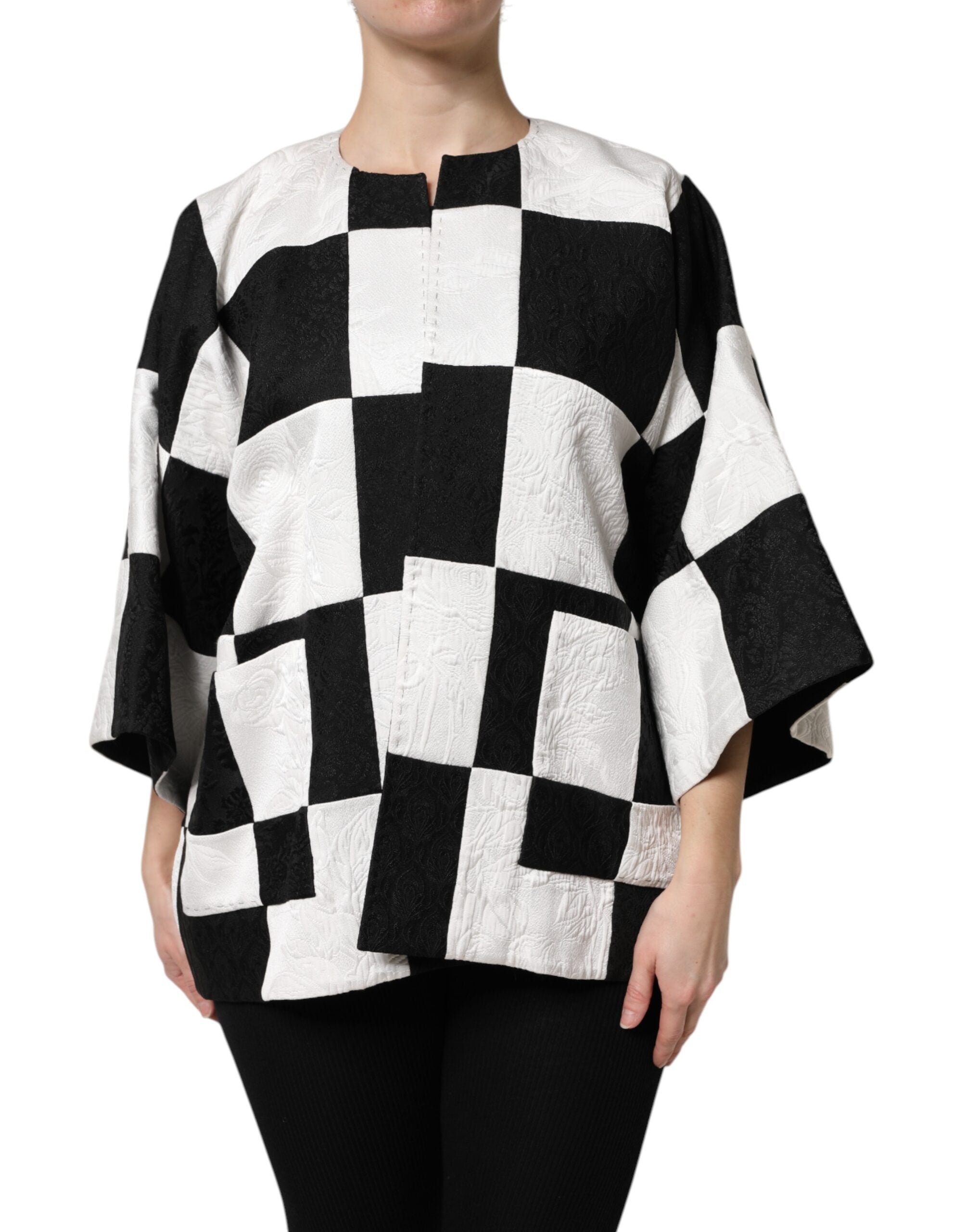 Dolce & Gabbana White Black Patchwork Jacquard Blazer Jacket-2