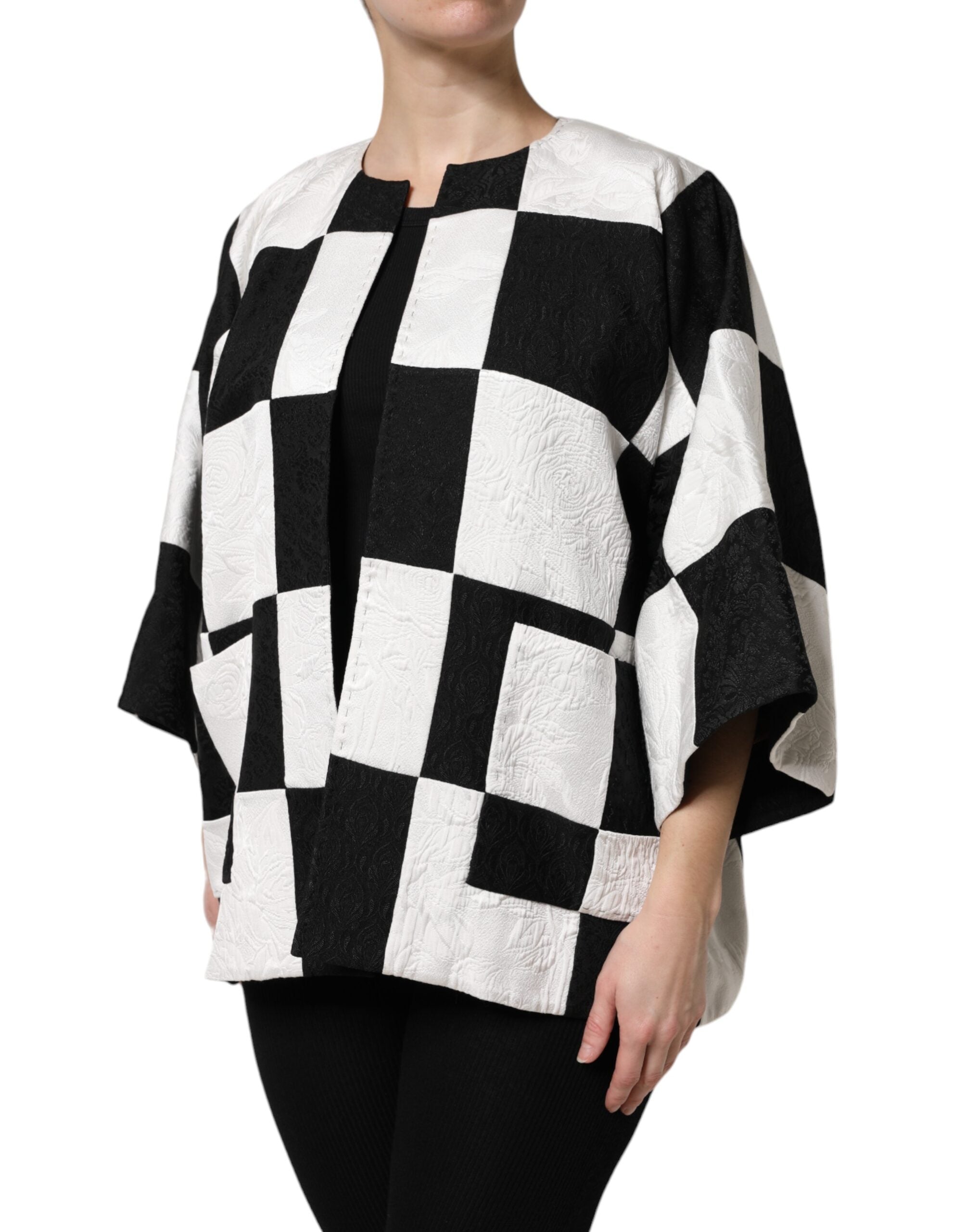 Dolce & Gabbana White Black Patchwork Jacquard Blazer Jacket-3