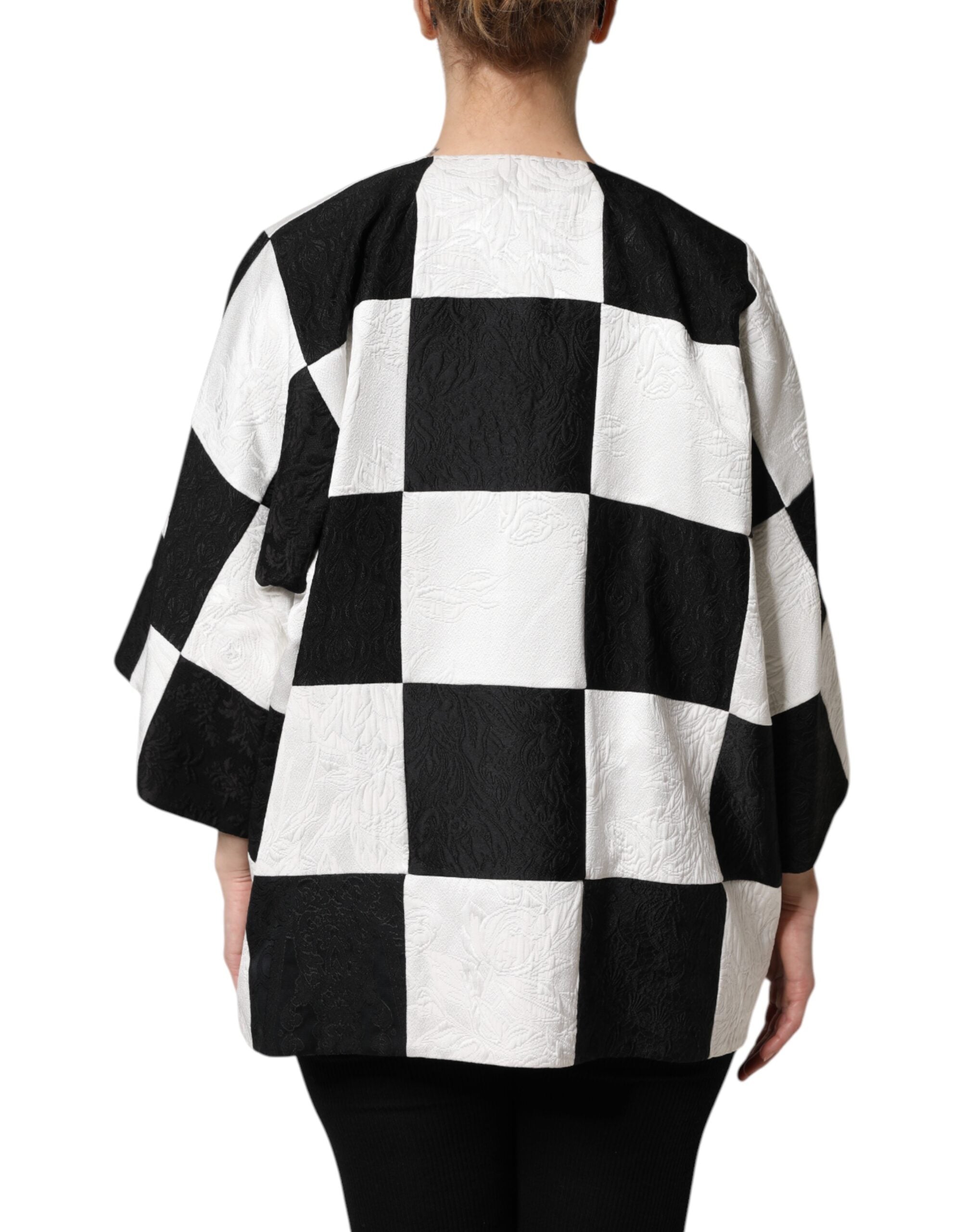 Dolce & Gabbana White Black Patchwork Jacquard Blazer Jacket-4