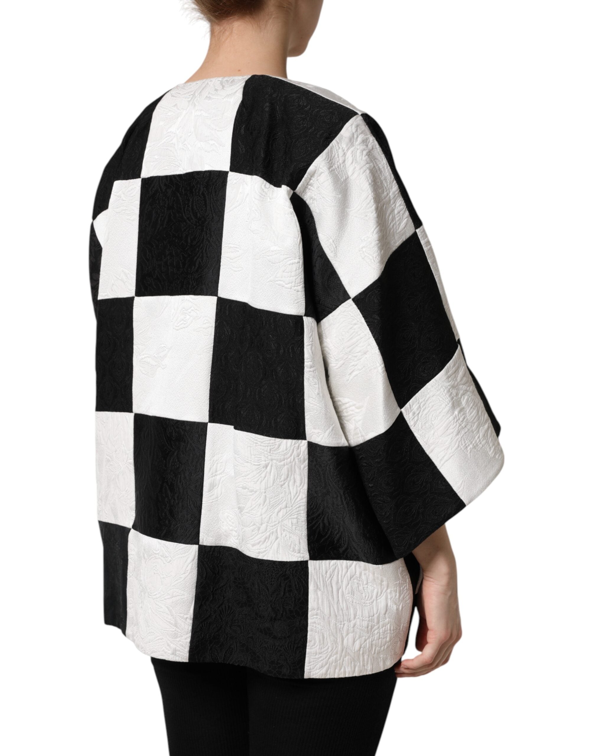 Dolce & Gabbana White Black Patchwork Jacquard Blazer Jacket-5