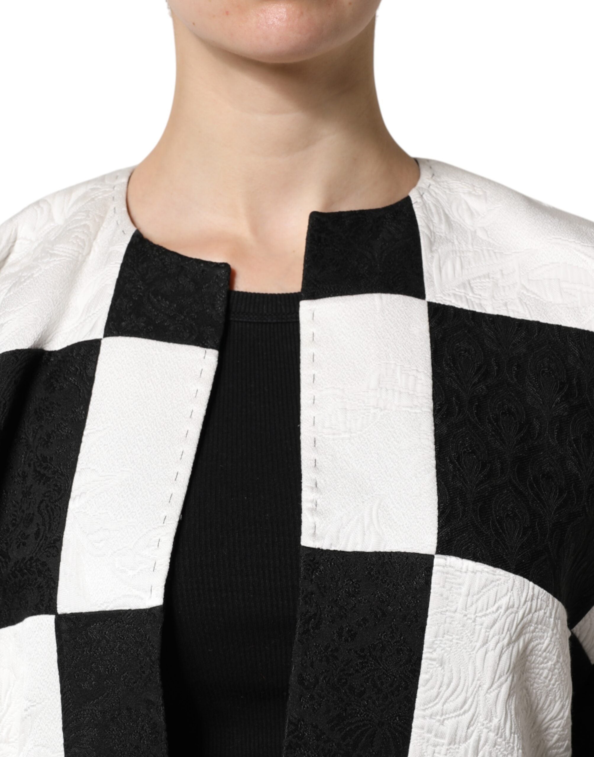 Dolce & Gabbana White Black Patchwork Jacquard Blazer Jacket-6