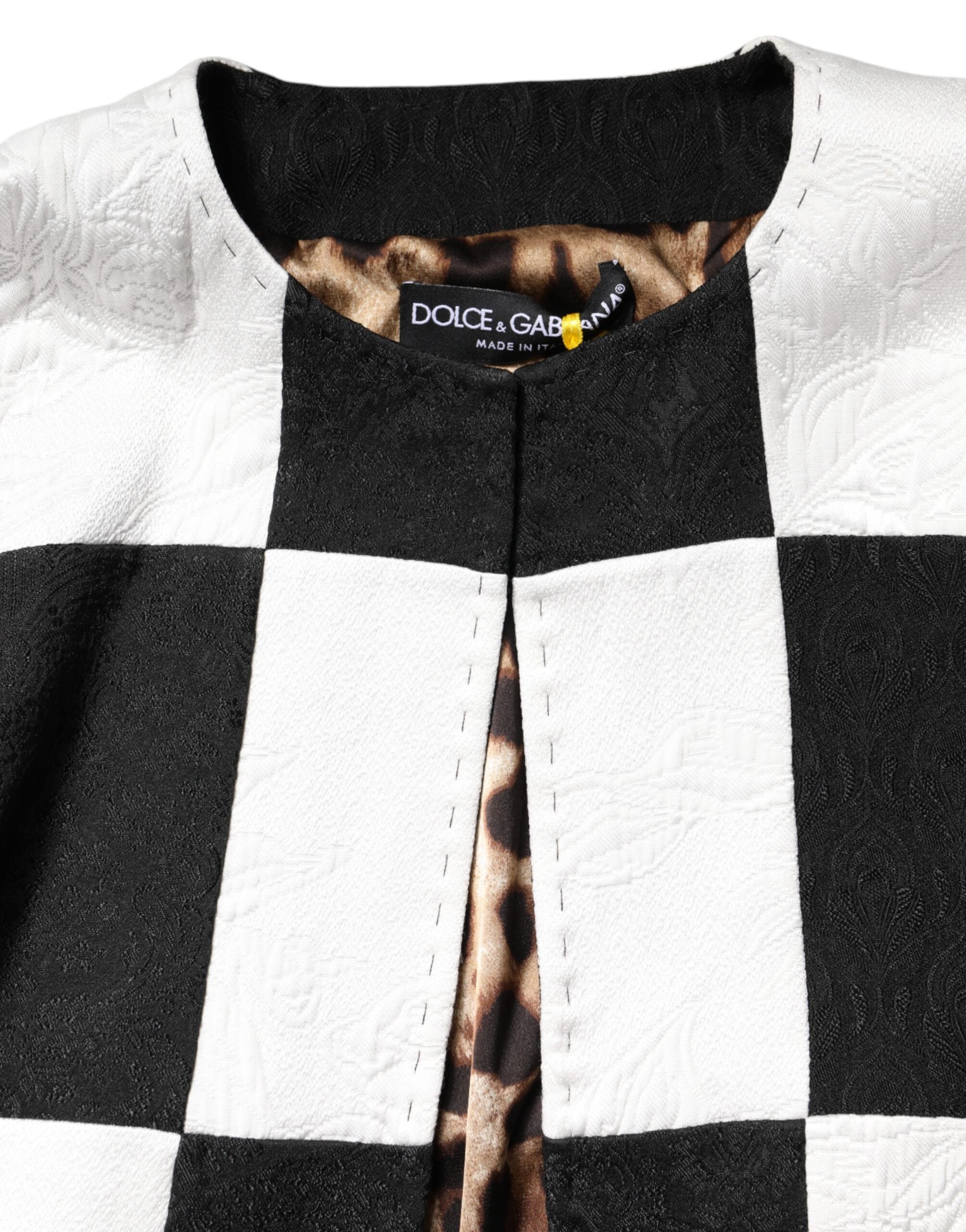 Dolce & Gabbana White Black Patchwork Jacquard Blazer Jacket-8