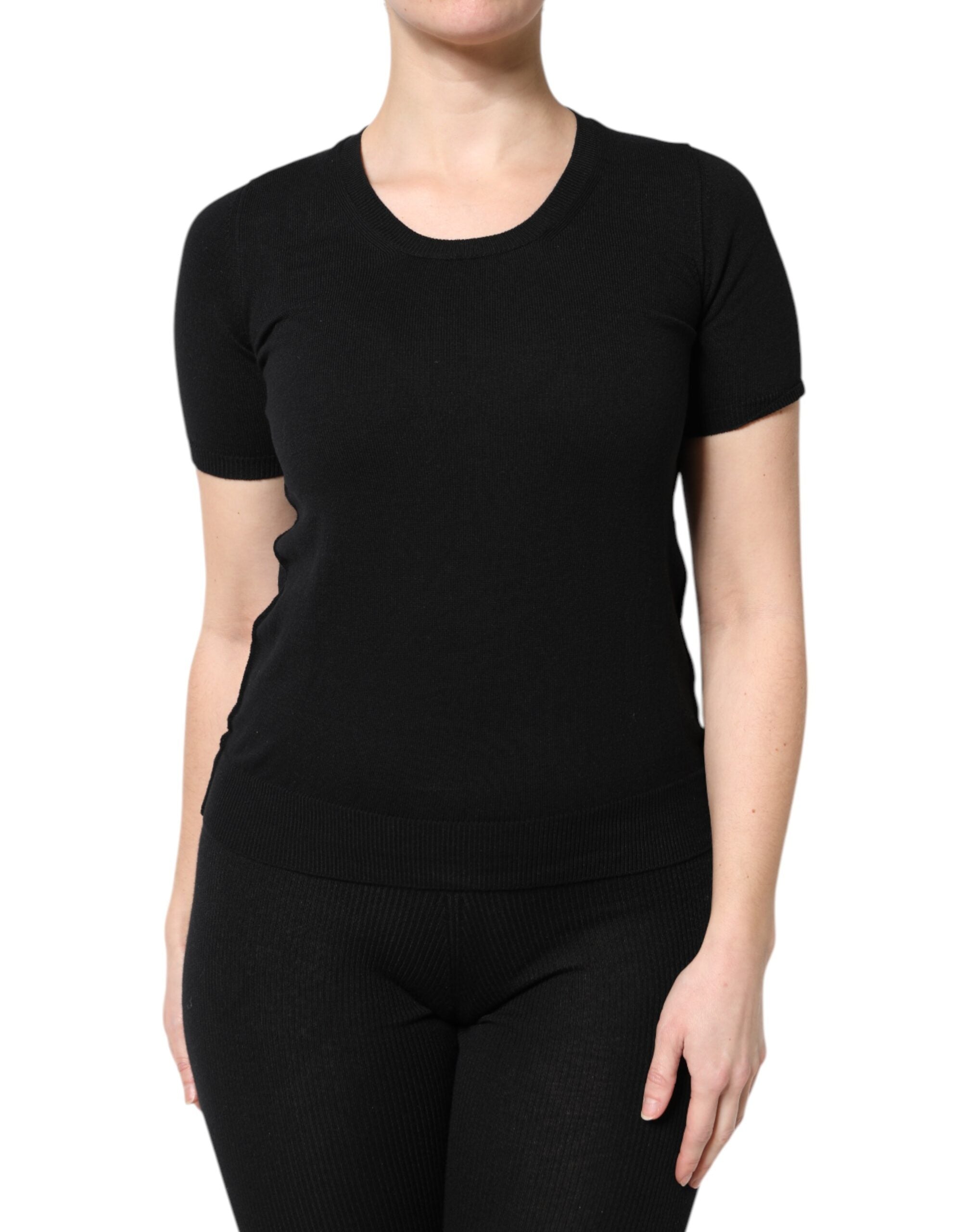 Dolce & Gabbana black cotton T-shirt with round neck and short sleeves