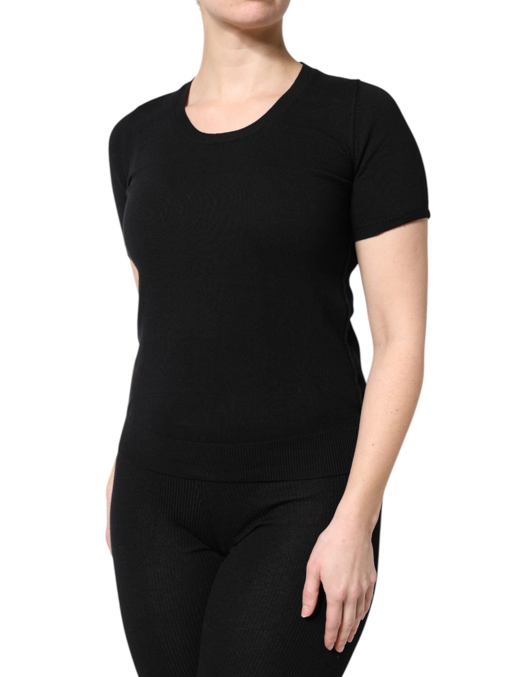 Dolce & Gabbana Schwarzes Baumwoll-T-Shirt mit Rundhalsausschnitt und kurzen Ärmeln-3