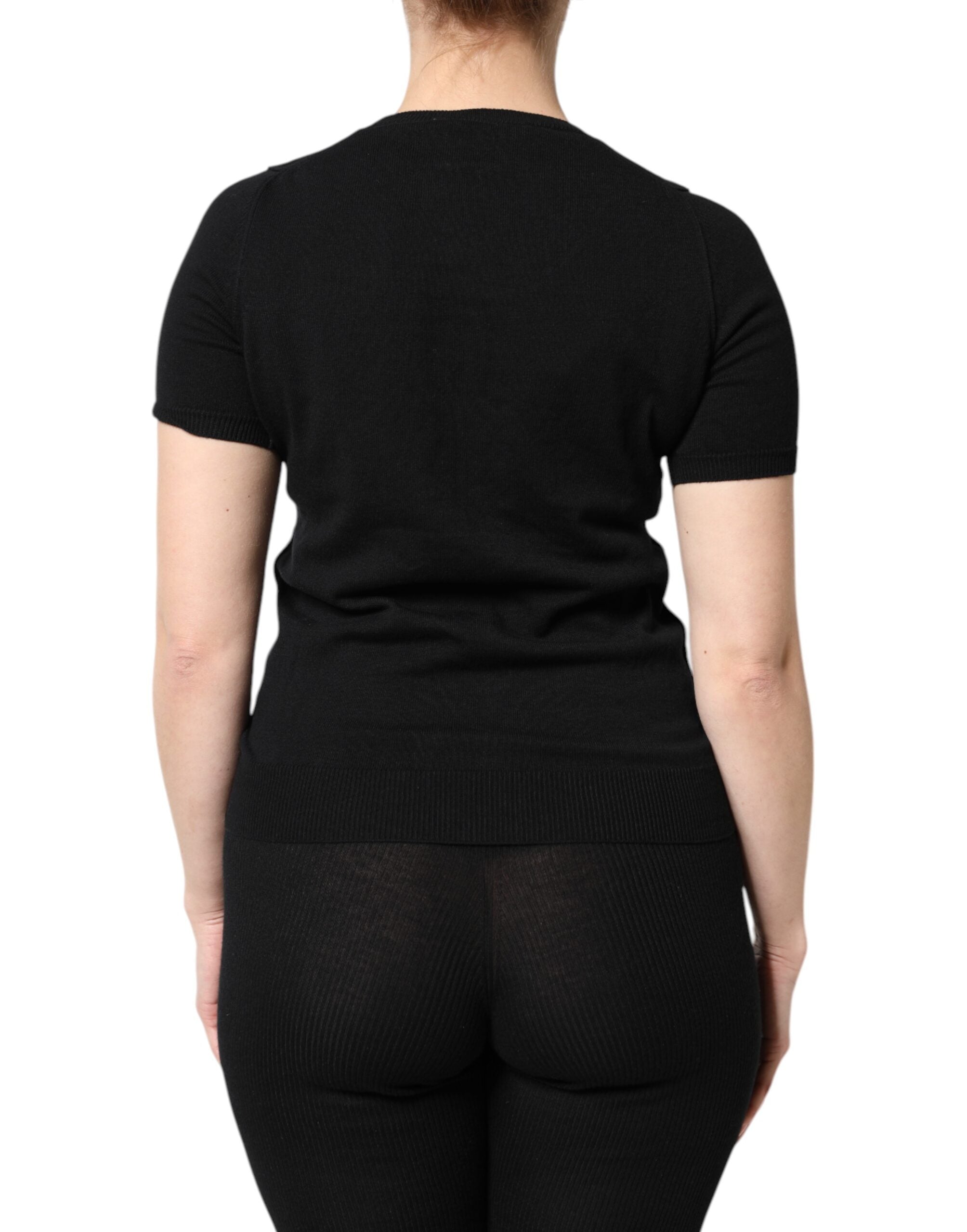 Dolce & Gabbana Schwarzes Baumwoll-T-Shirt mit Rundhalsausschnitt und kurzen Ärmeln-4