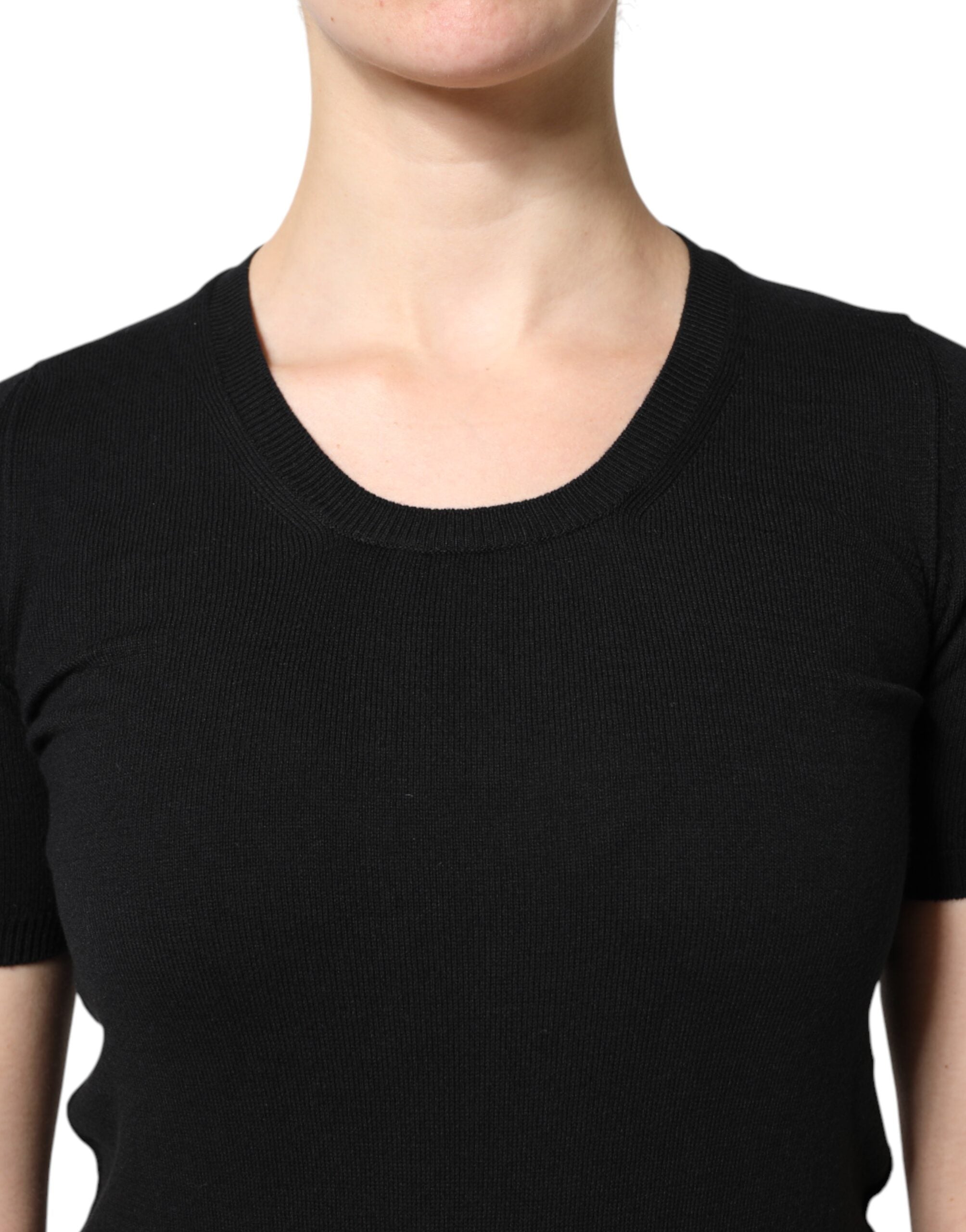 Dolce & Gabbana Schwarzes Baumwoll-T-Shirt mit Rundhalsausschnitt und kurzen Ärmeln-5