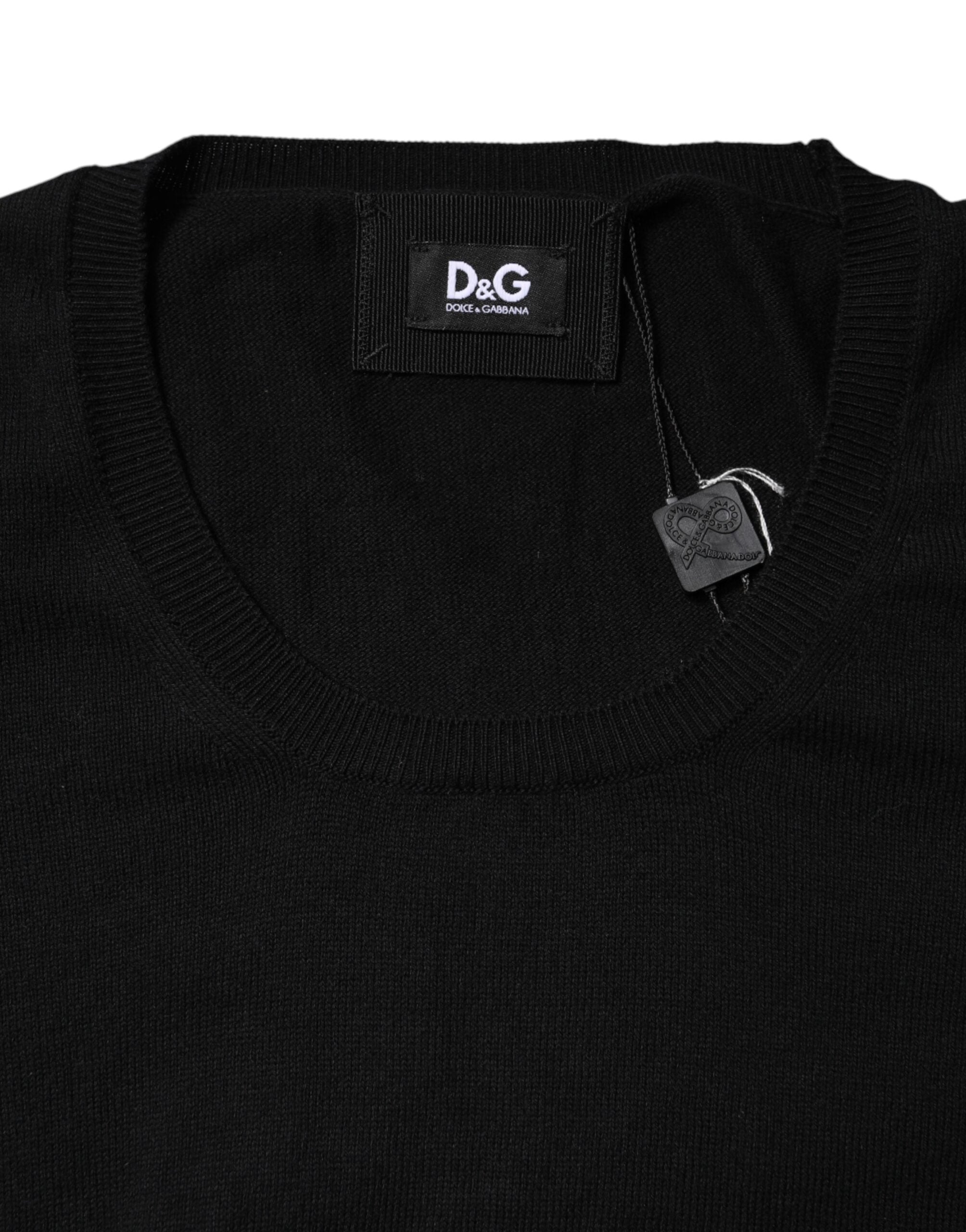 Dolce & Gabbana Schwarzes Baumwoll-T-Shirt mit Rundhalsausschnitt und kurzen Ärmeln-6