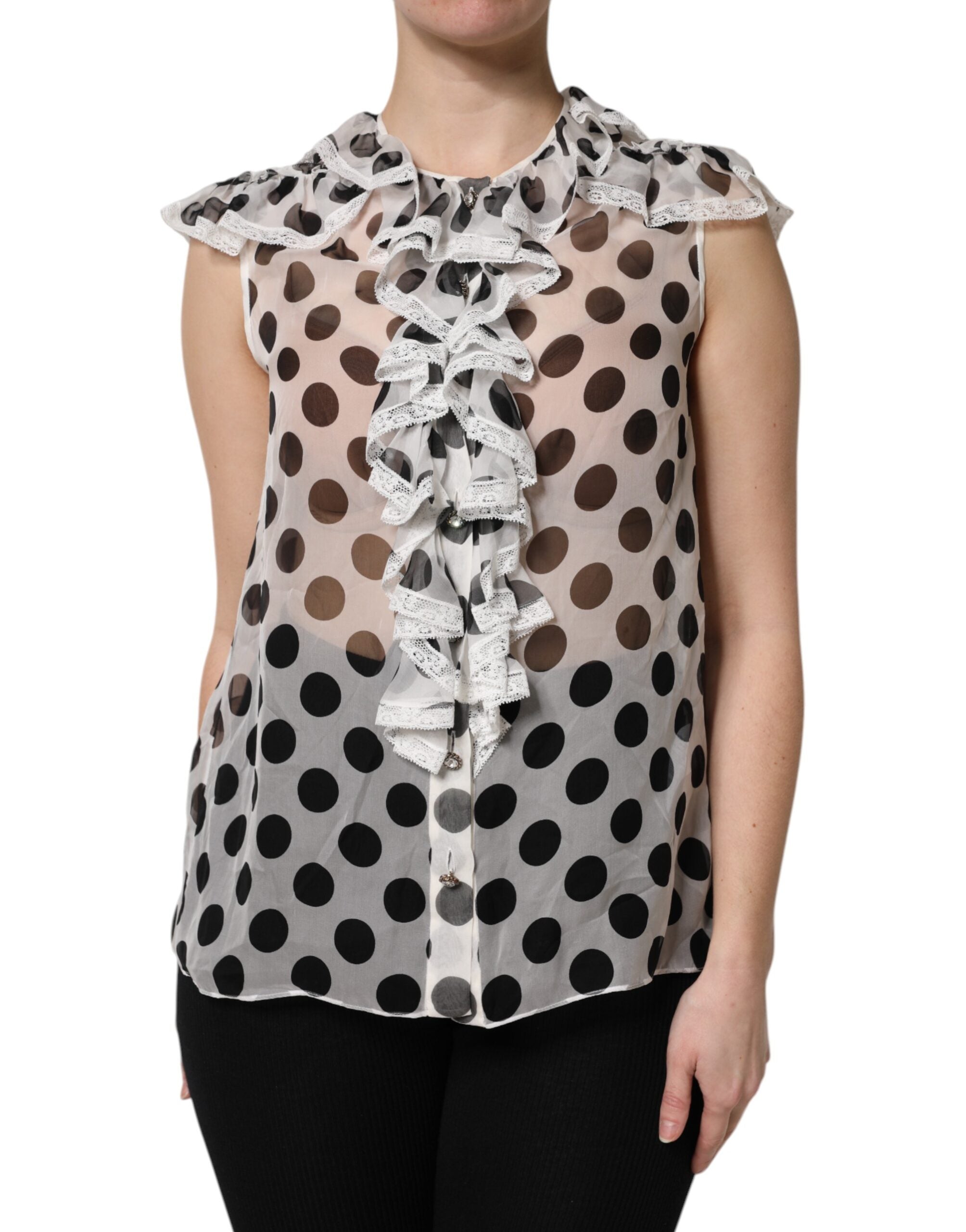 Dolce & Gabbana Weiß-schwarz gepunktetes ärmelloses Baumwoll-Top-1