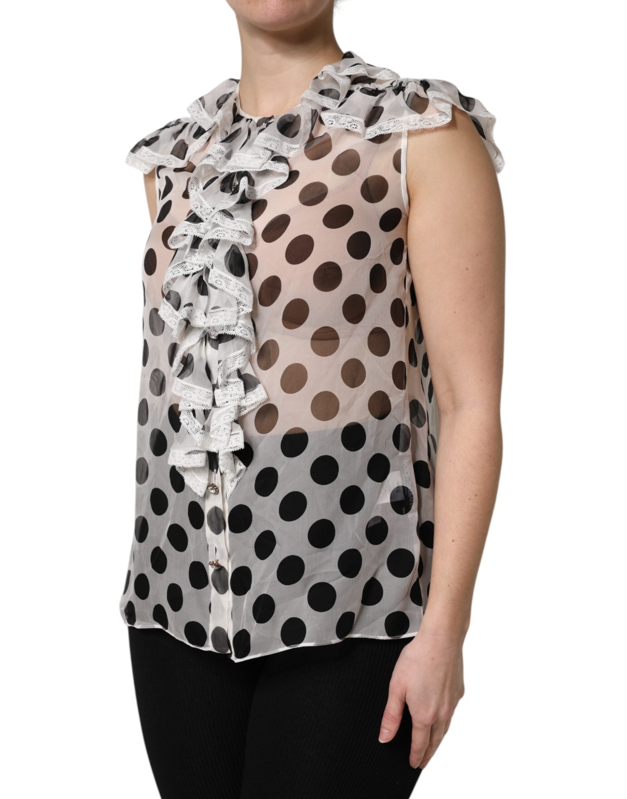 Dolce & Gabbana Weiß-schwarz gepunktetes ärmelloses Baumwoll-Top-3