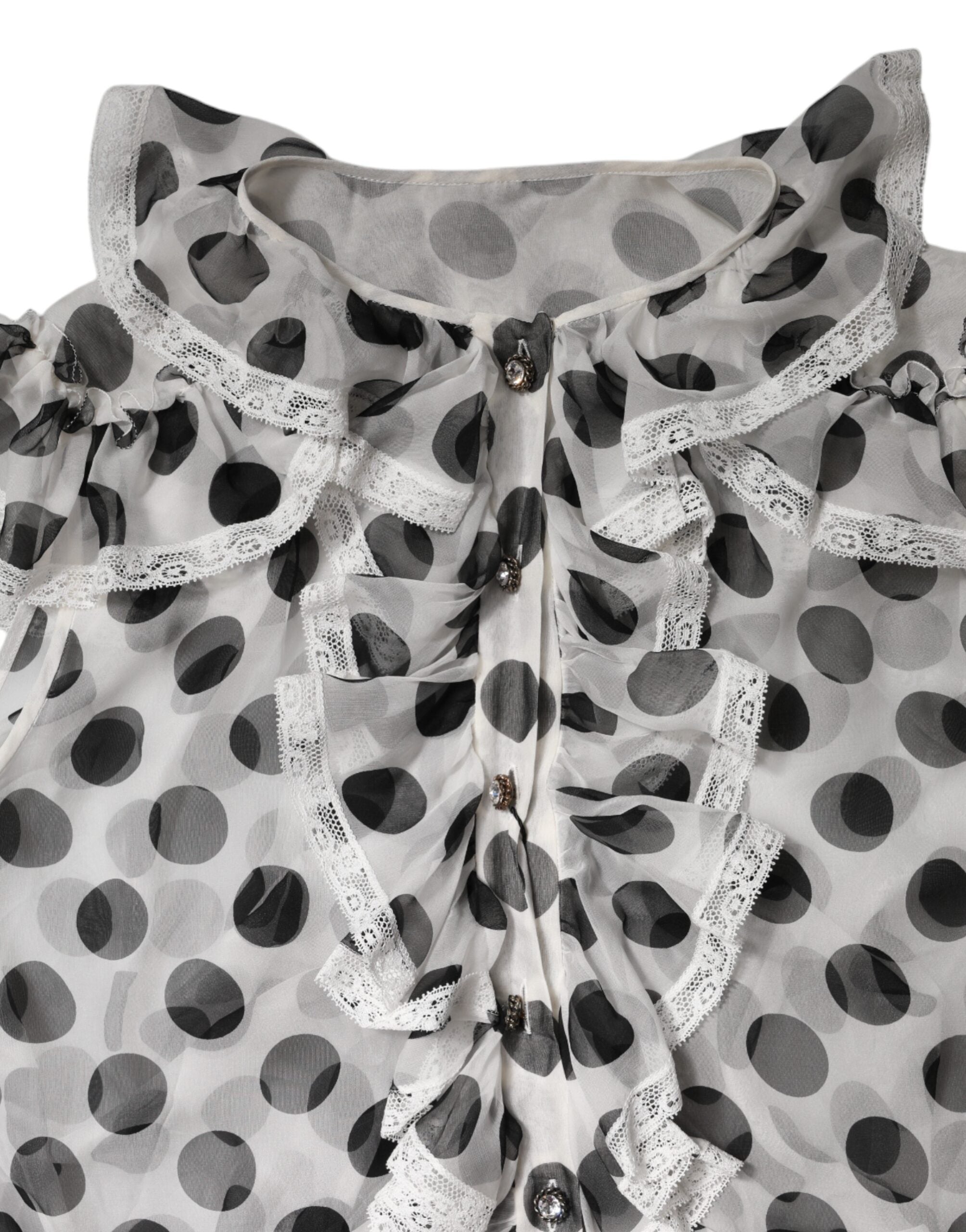 Dolce & Gabbana Weiß-schwarz gepunktetes ärmelloses Baumwoll-Top-6