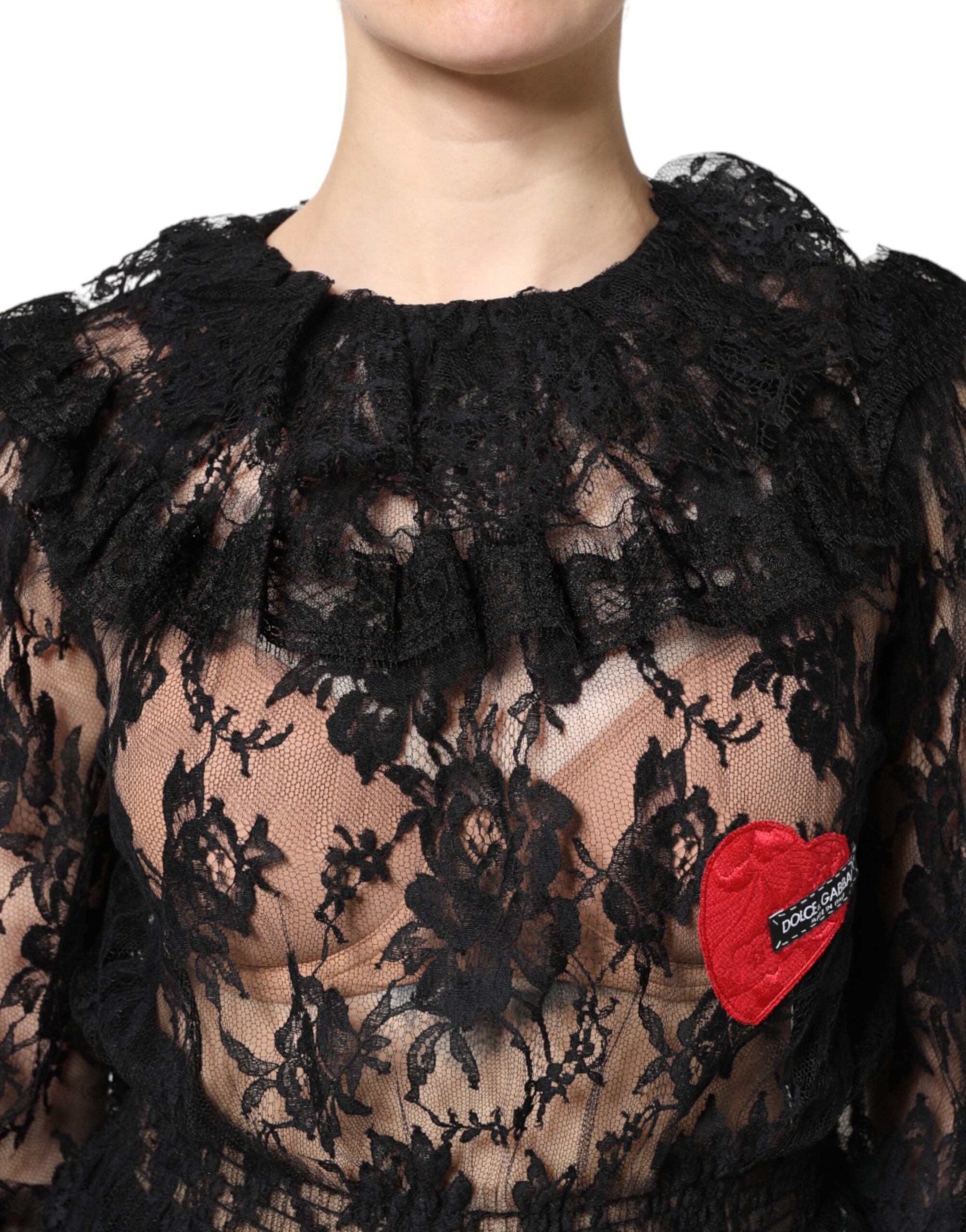 Dolce & Gabbana Black Cotton Blouse Top with Floral Lace for Women-5