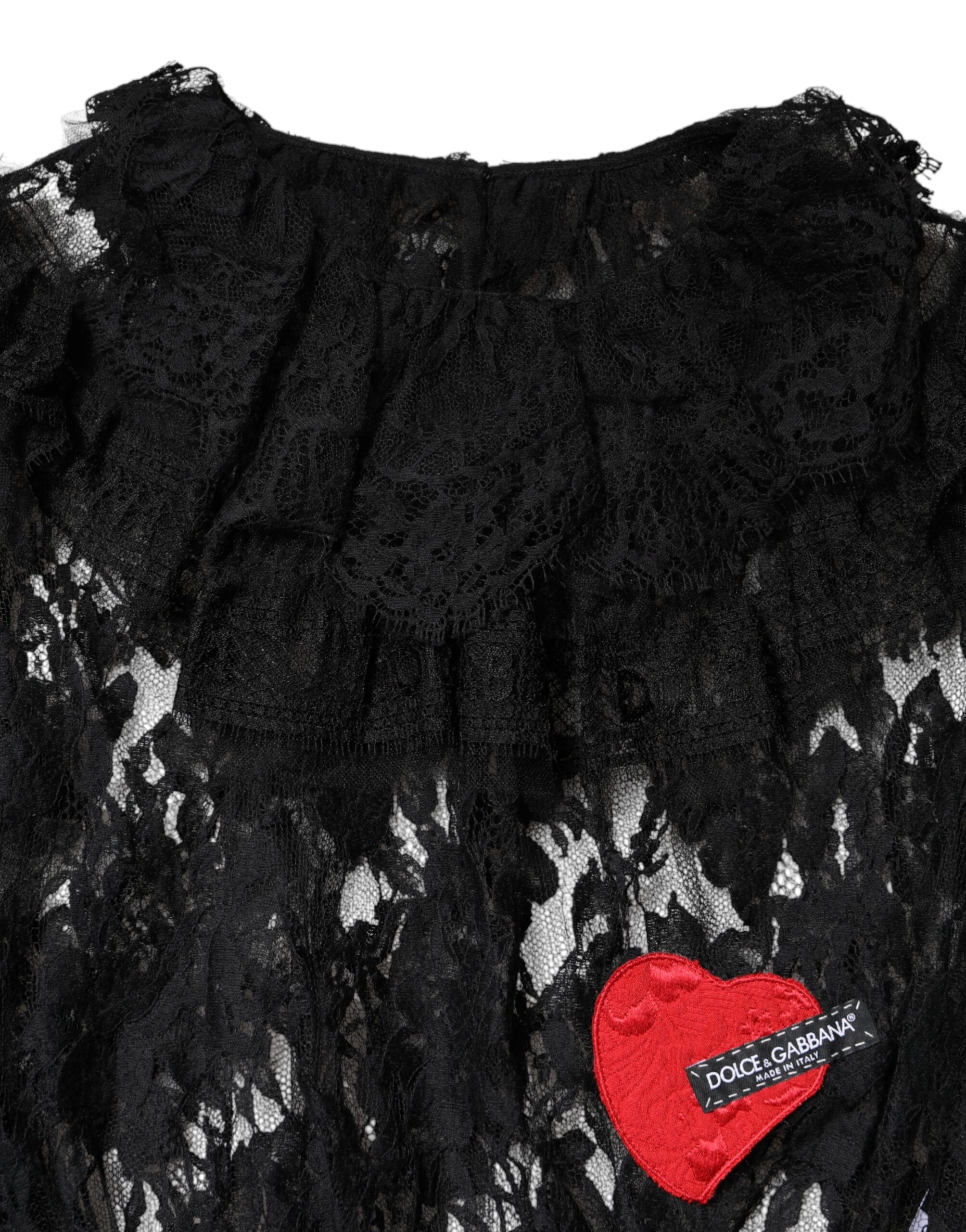 Dolce & Gabbana Black Cotton Blouse Top with Floral Lace for Women-7