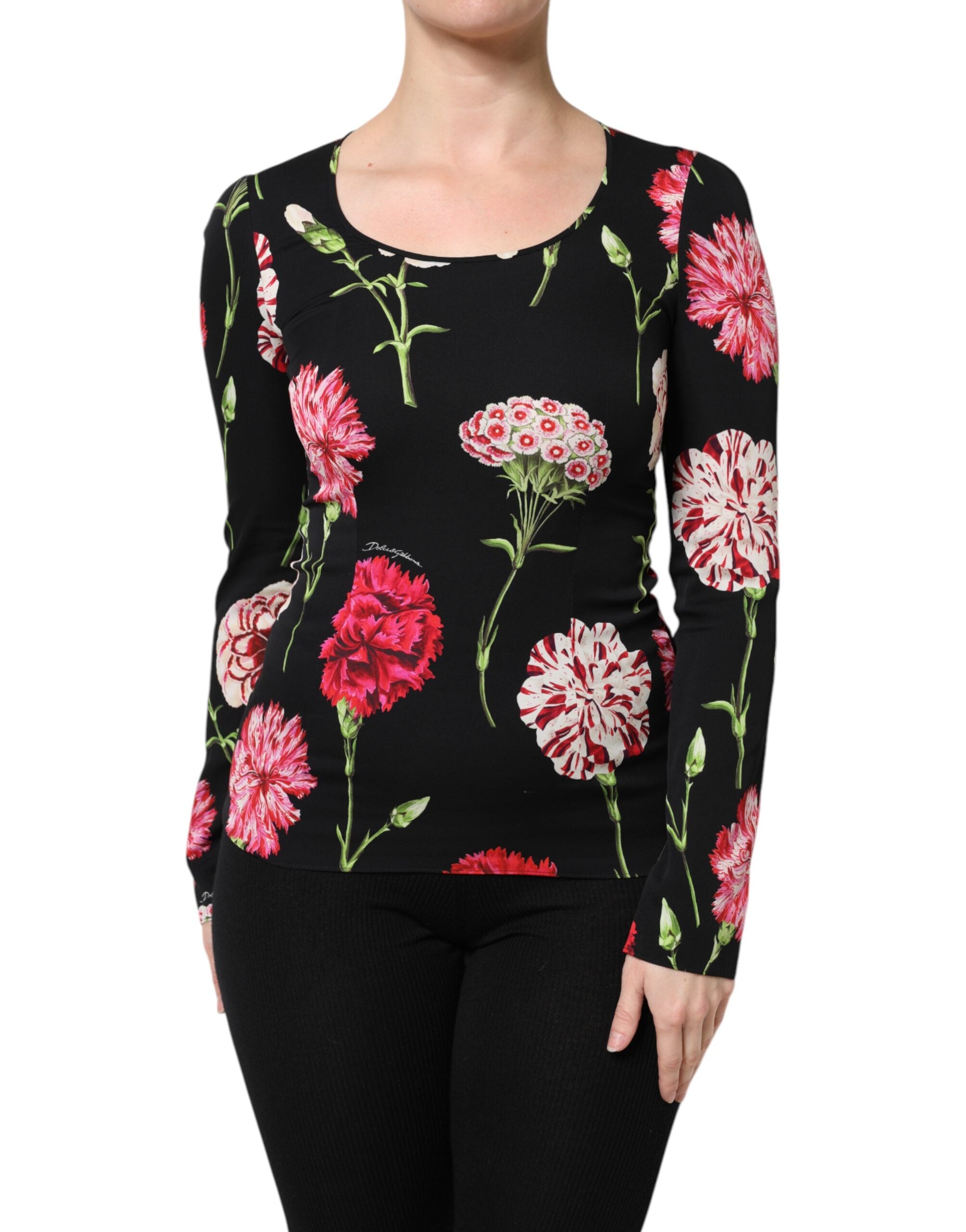 Dolce & Gabbana Schwarzes geblümtes langärmeliges Damenblusentop-1