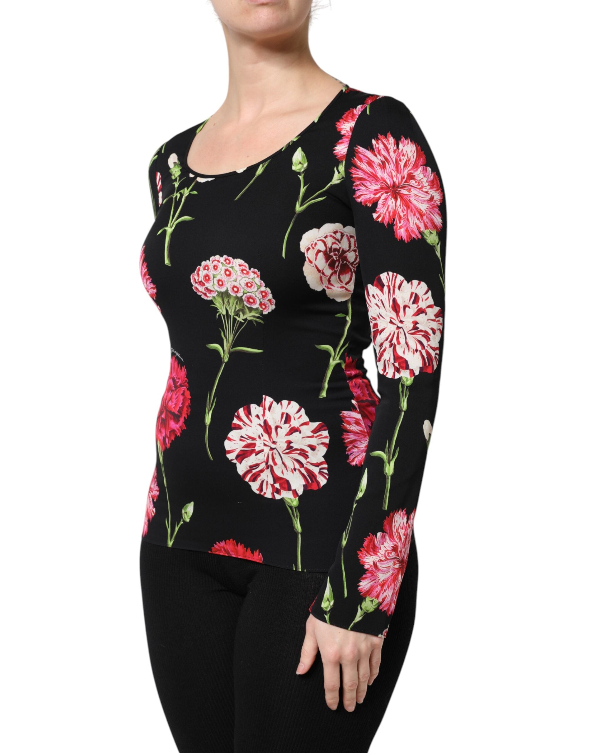 Dolce & Gabbana Schwarzes geblümtes langärmeliges Damenblusentop-3
