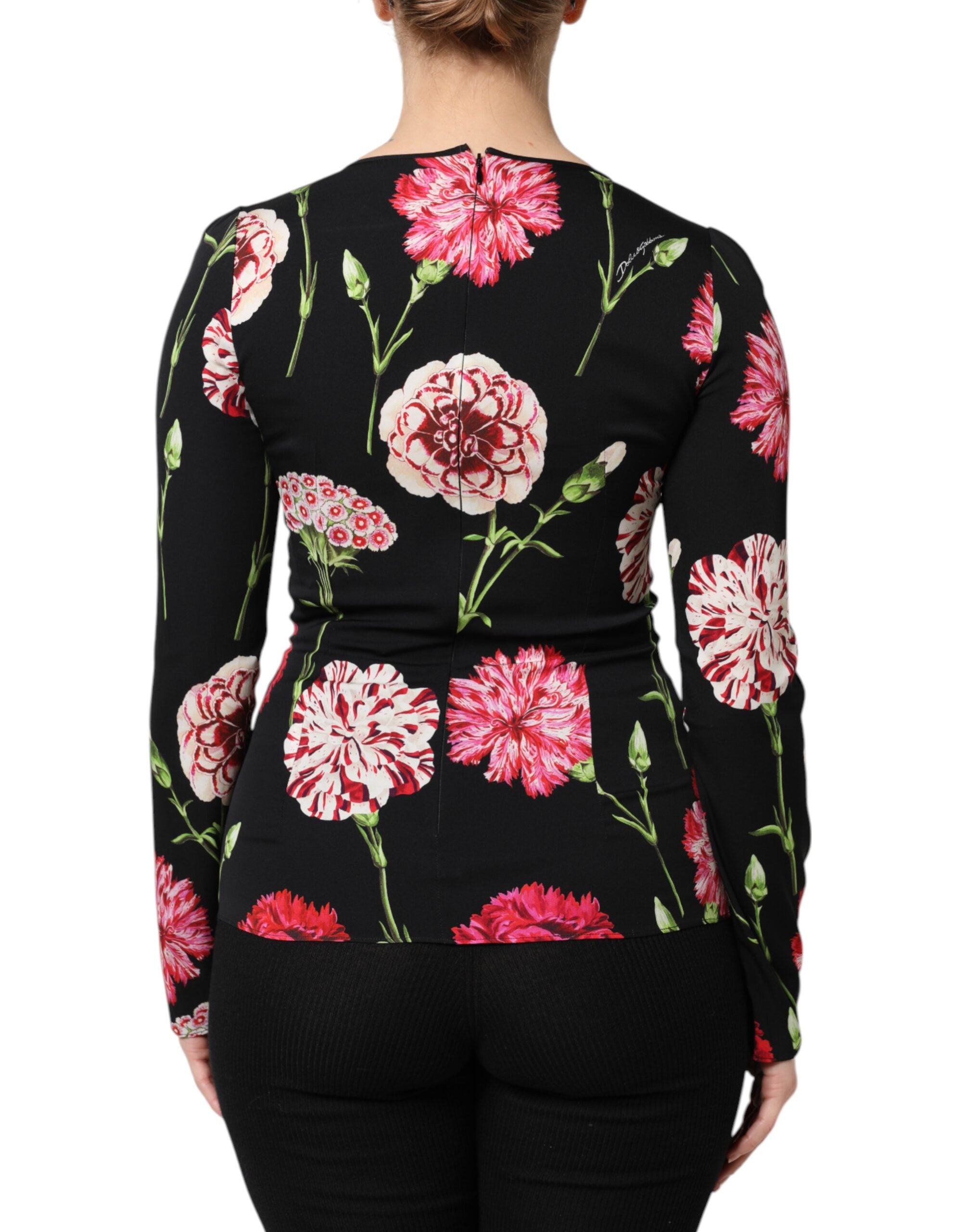 Dolce & Gabbana Schwarzes geblümtes langärmeliges Damenblusentop-4