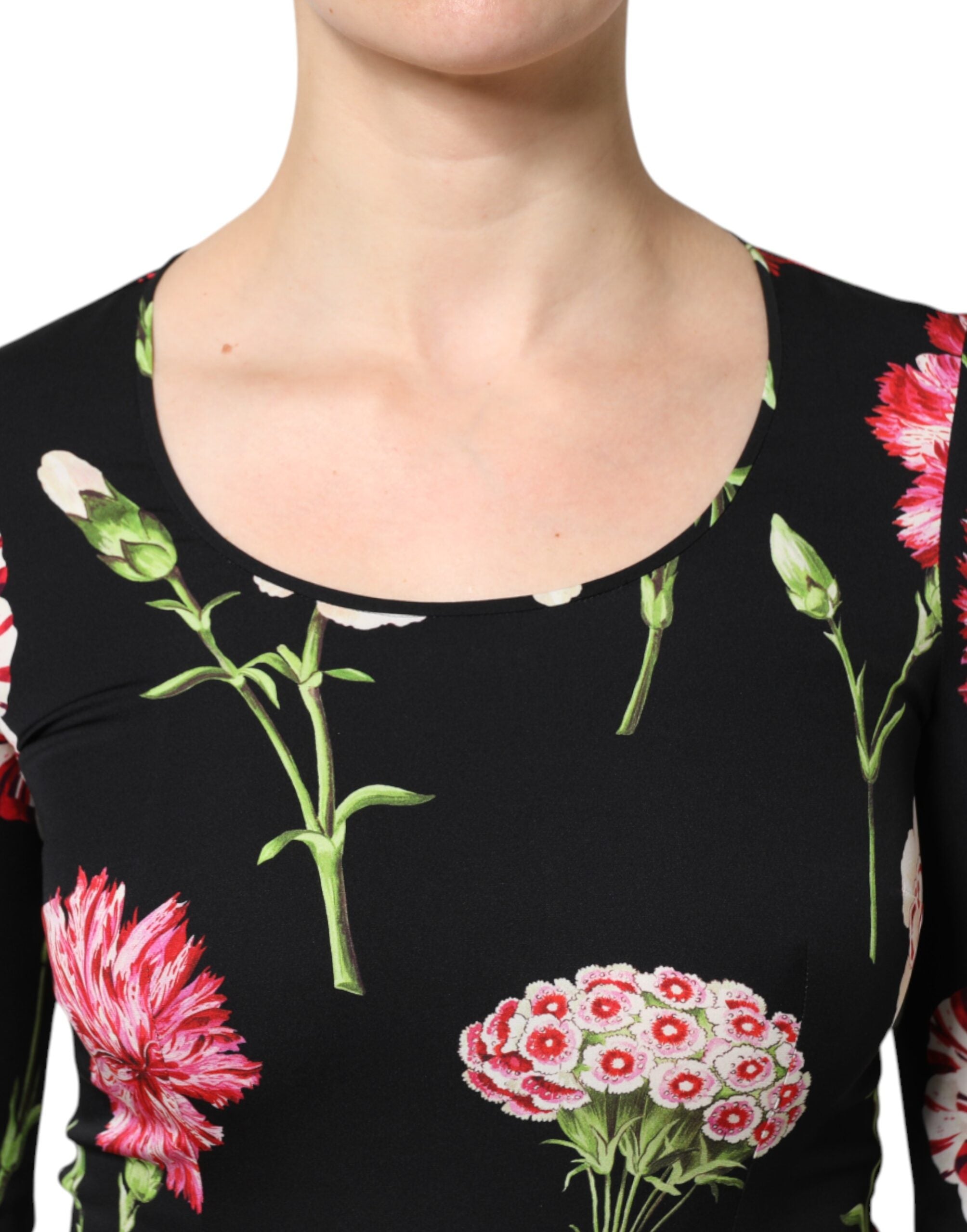 Dolce & Gabbana Schwarzes geblümtes langärmeliges Damenblusentop-5