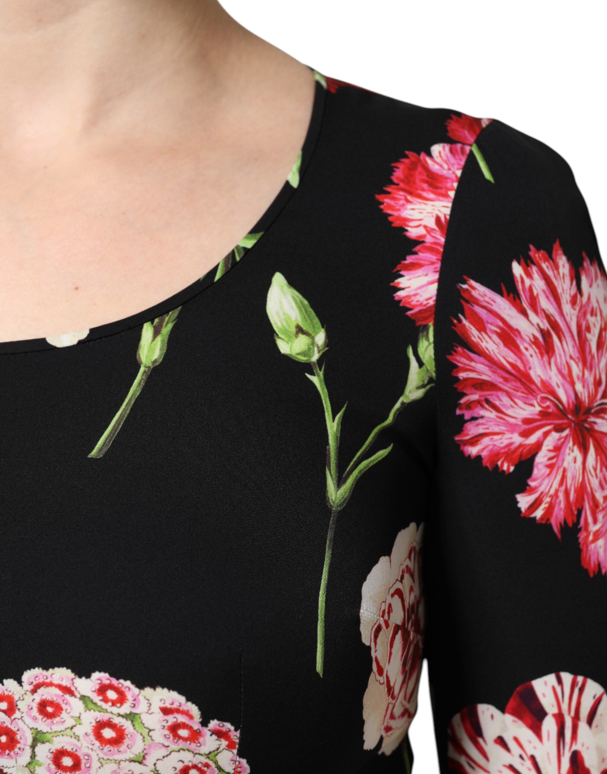 Dolce & Gabbana Schwarzes geblümtes langärmeliges Damenblusentop-7