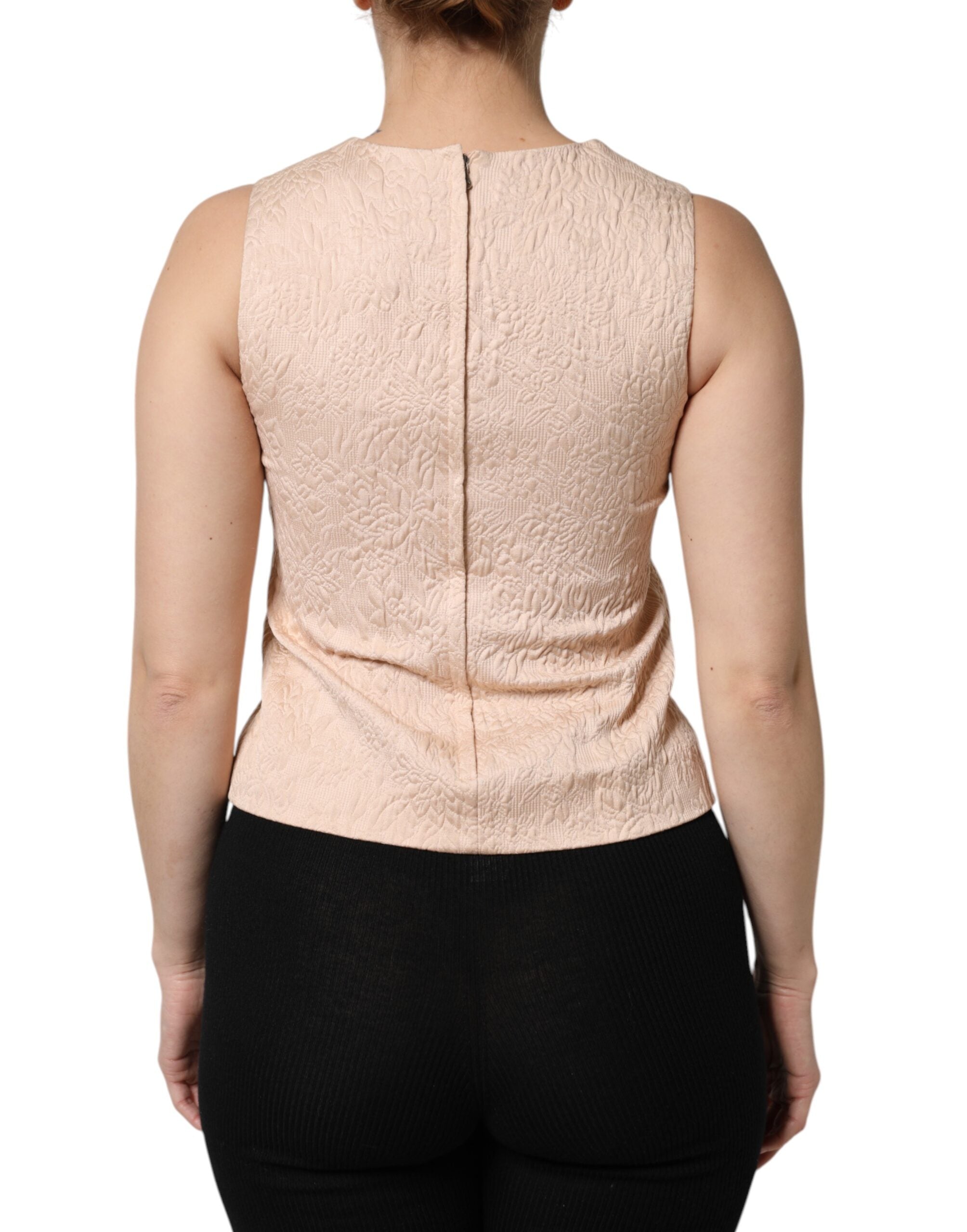 Dolce & Gabbana Beigefarbenes ärmelloses Tank-Top mit Blumenstickerei-4