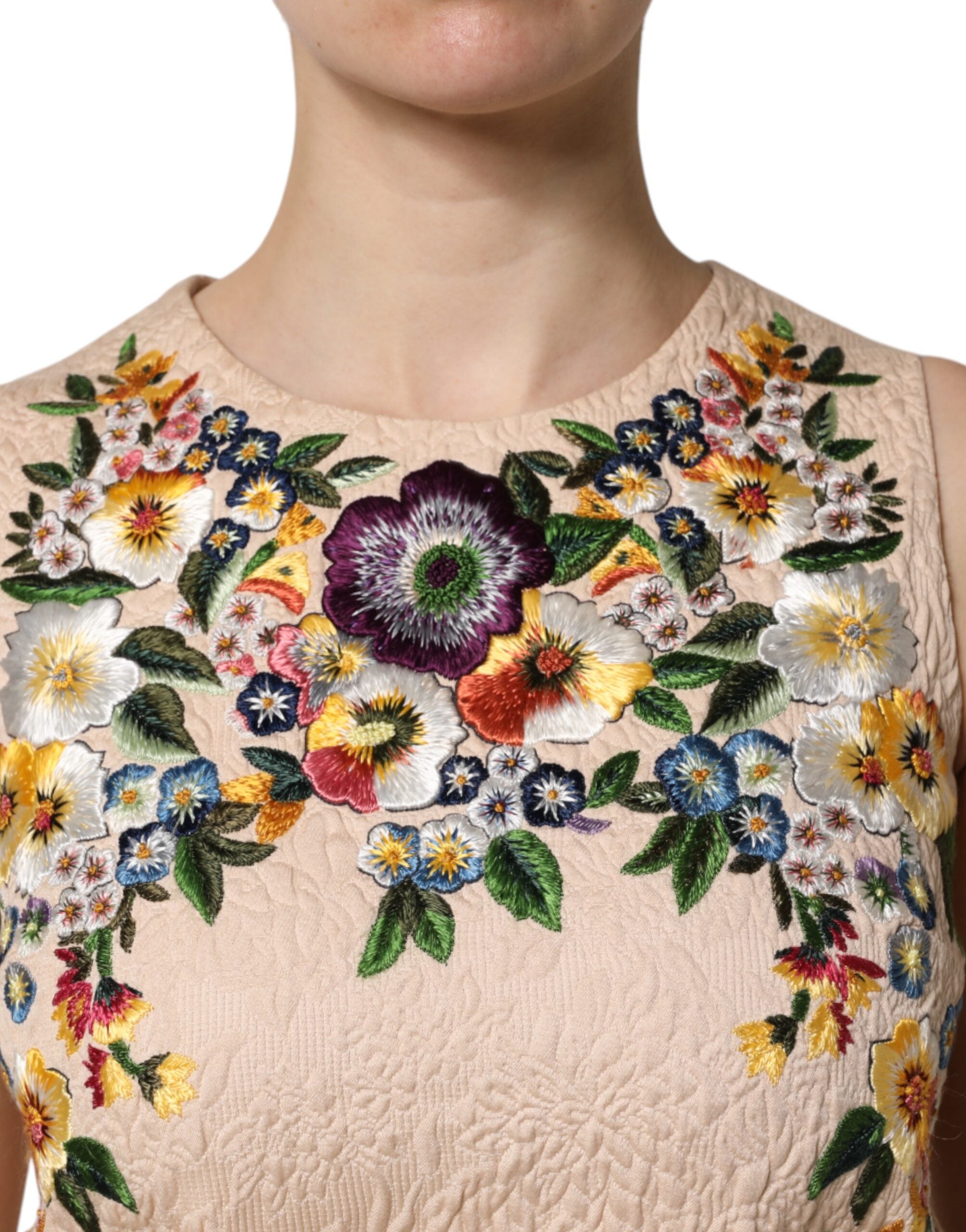 Dolce & Gabbana Beigefarbenes ärmelloses Tank-Top mit Blumenstickerei-5