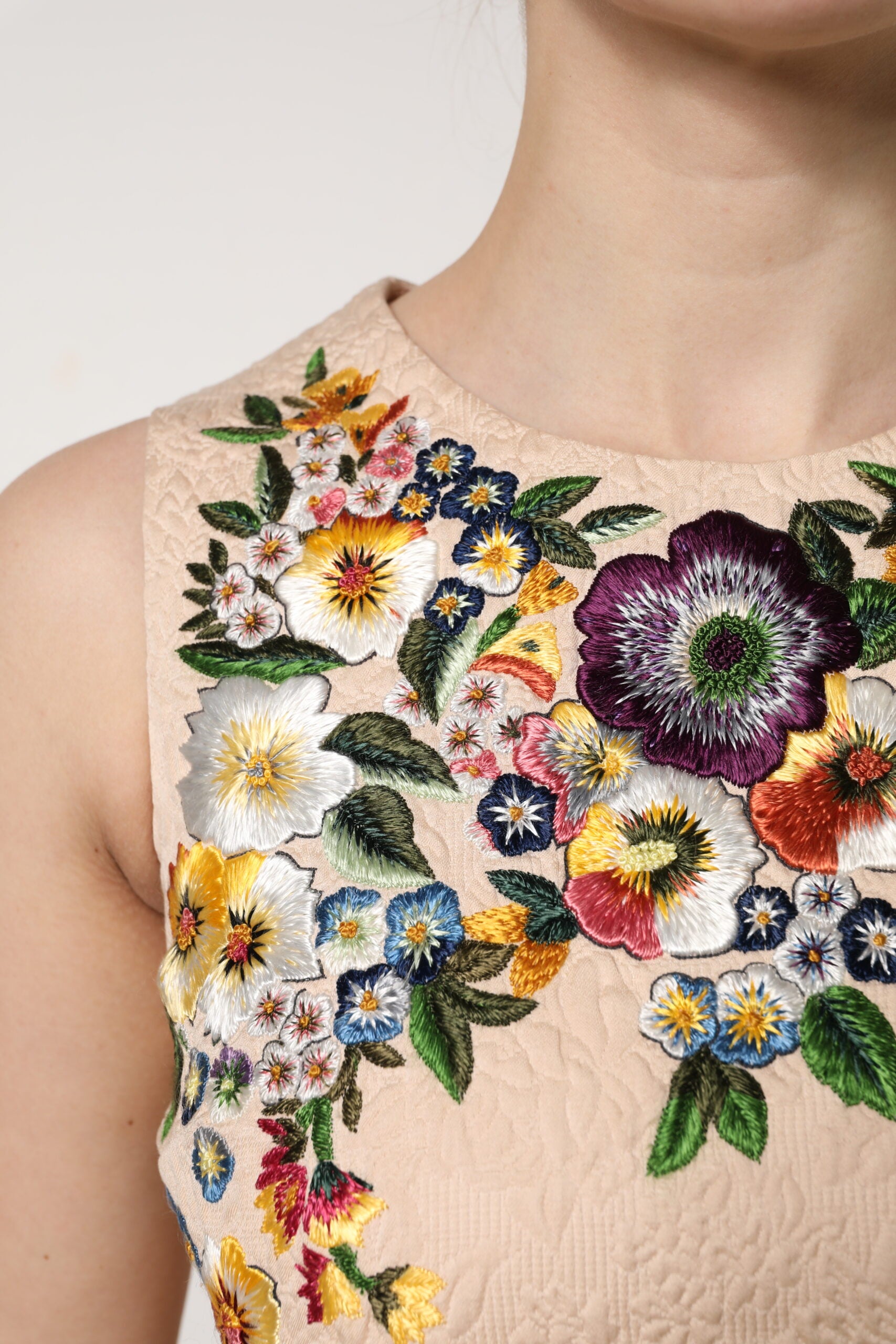 Dolce & Gabbana Beigefarbenes ärmelloses Tank-Top mit Blumenstickerei-6