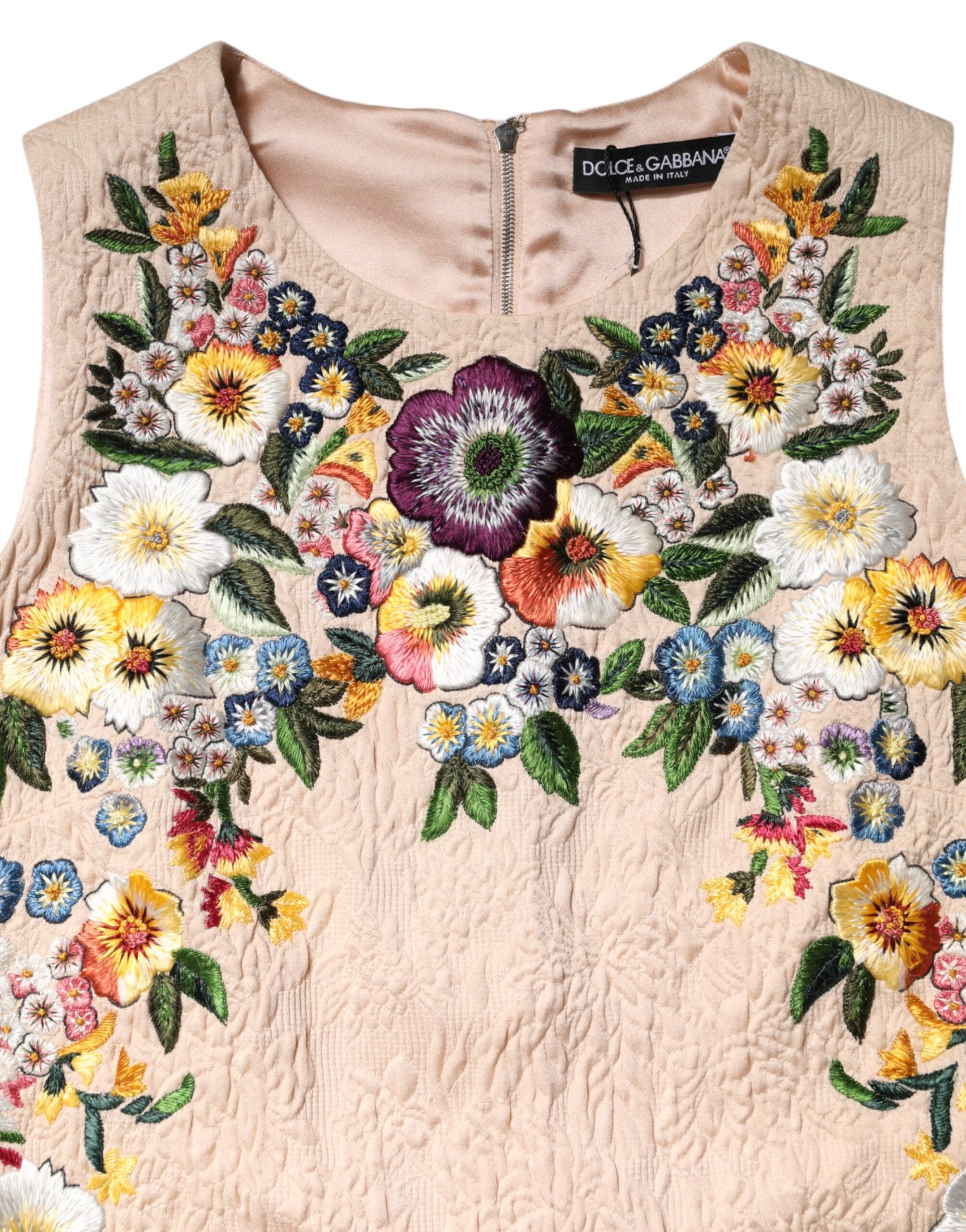 Dolce & Gabbana Beigefarbenes ärmelloses Tank-Top mit Blumenstickerei-7