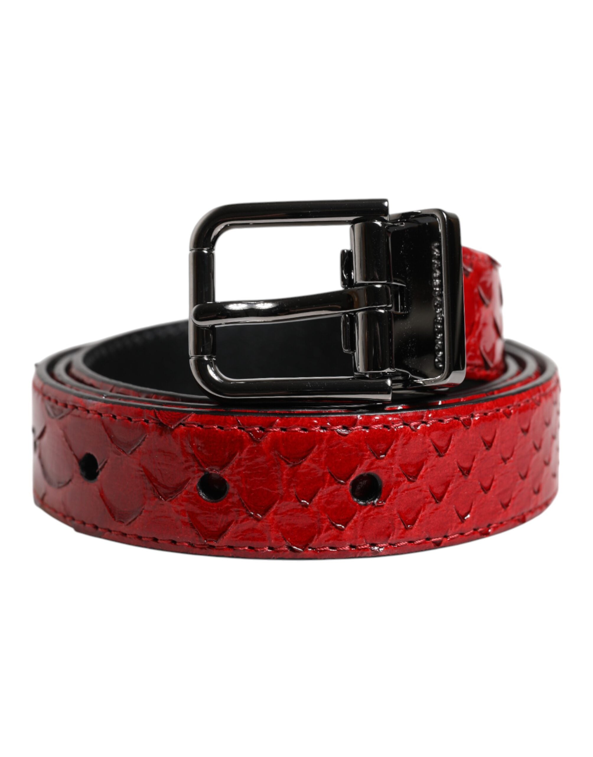 Dolce & Gabbana Roter Exotenleder-Gürtel mit Messing-Metallschnalle-1