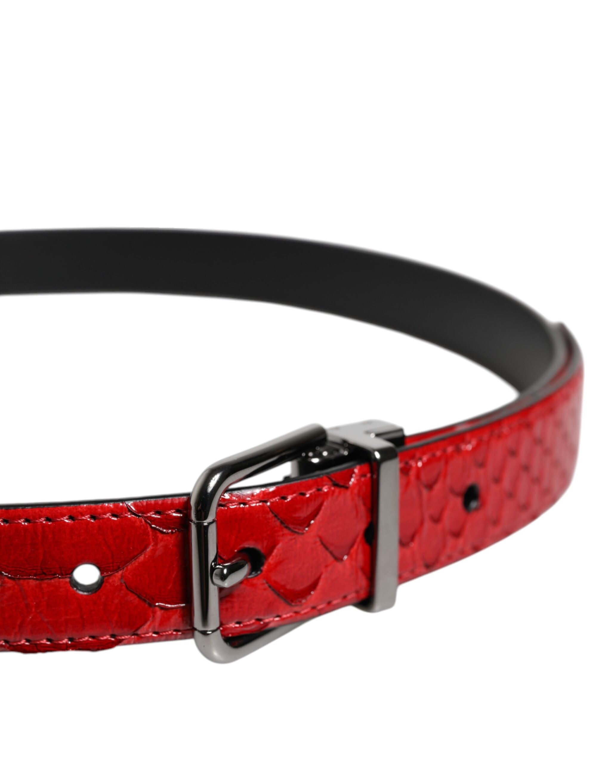 Dolce & Gabbana Roter Exotenleder-Gürtel mit Messing-Metallschnalle-4