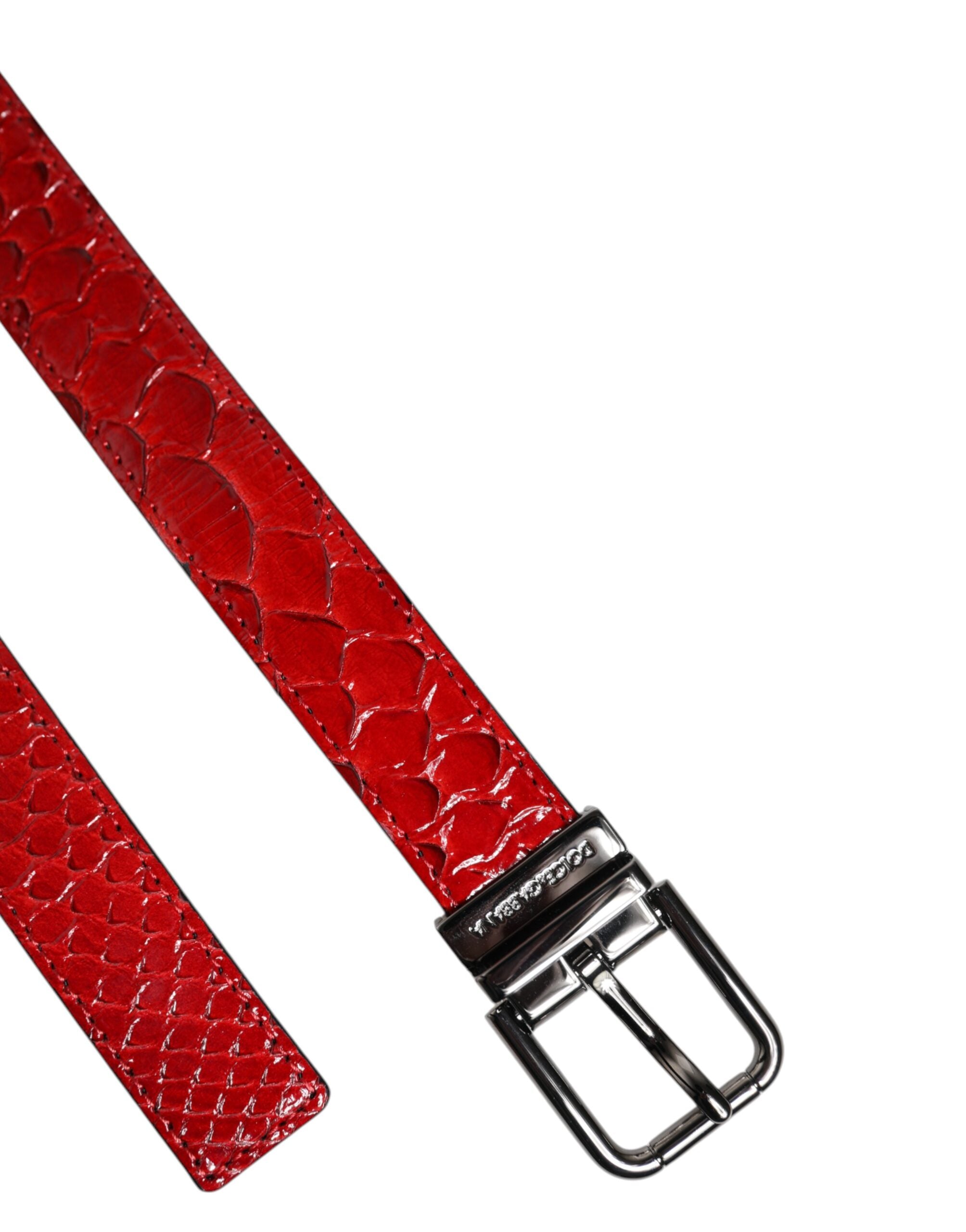 Dolce & Gabbana Roter Exotenleder-Gürtel mit Messing-Metallschnalle-6