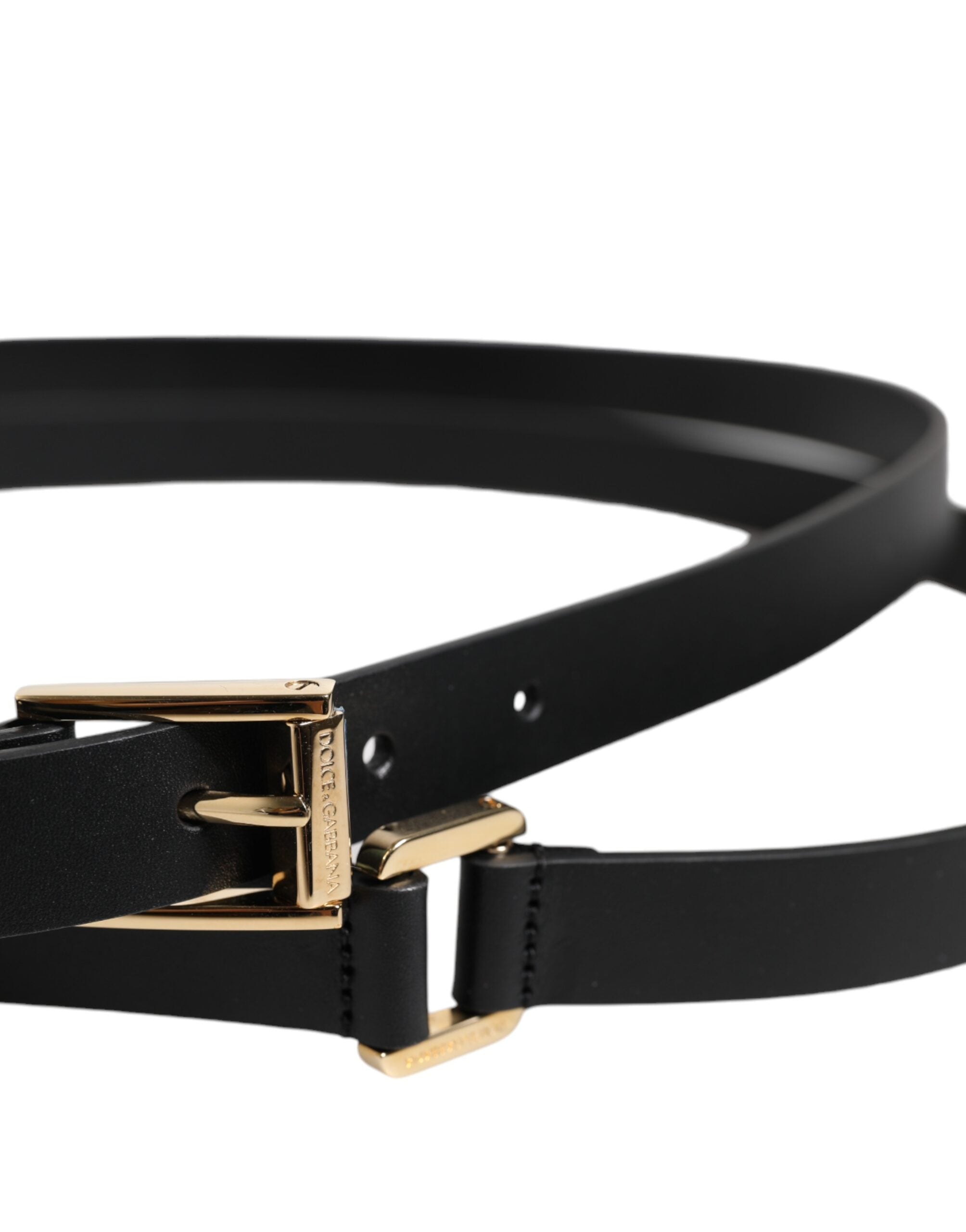 Dolce & Gabbana Black Classic Gold Metal Logo Buckle Belt-4