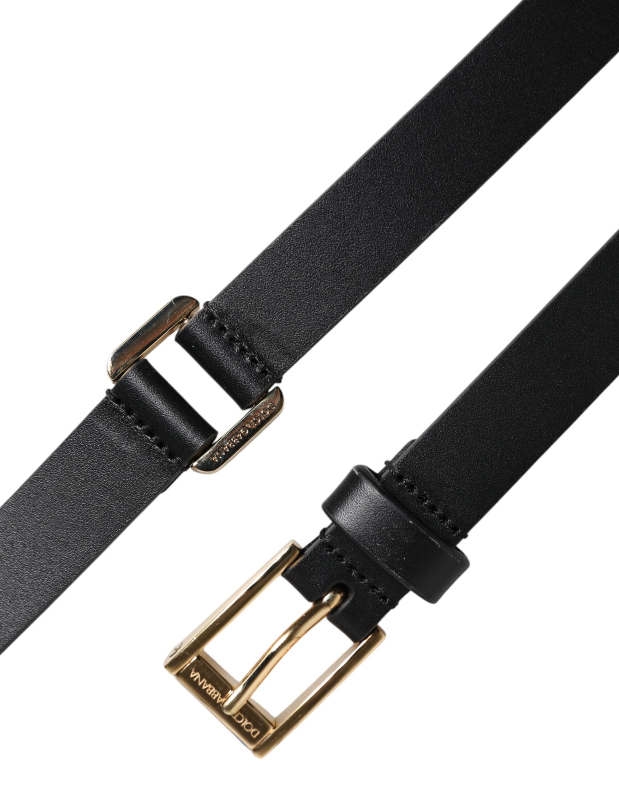 Dolce & Gabbana Black Classic Gold Metal Logo Buckle Belt-6