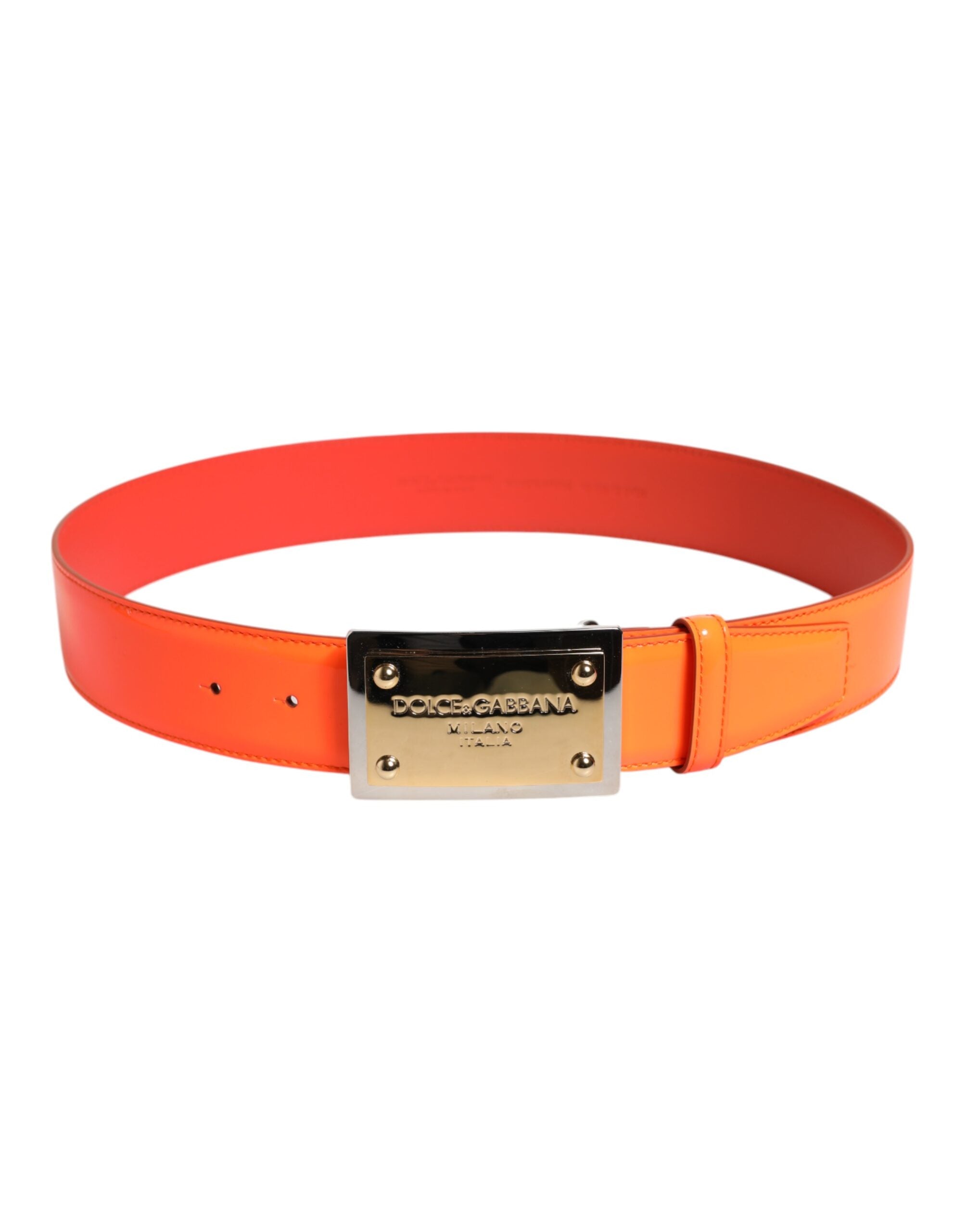 Dolce & Gabbana Orange gold-tone belt with metal logo buckle-3