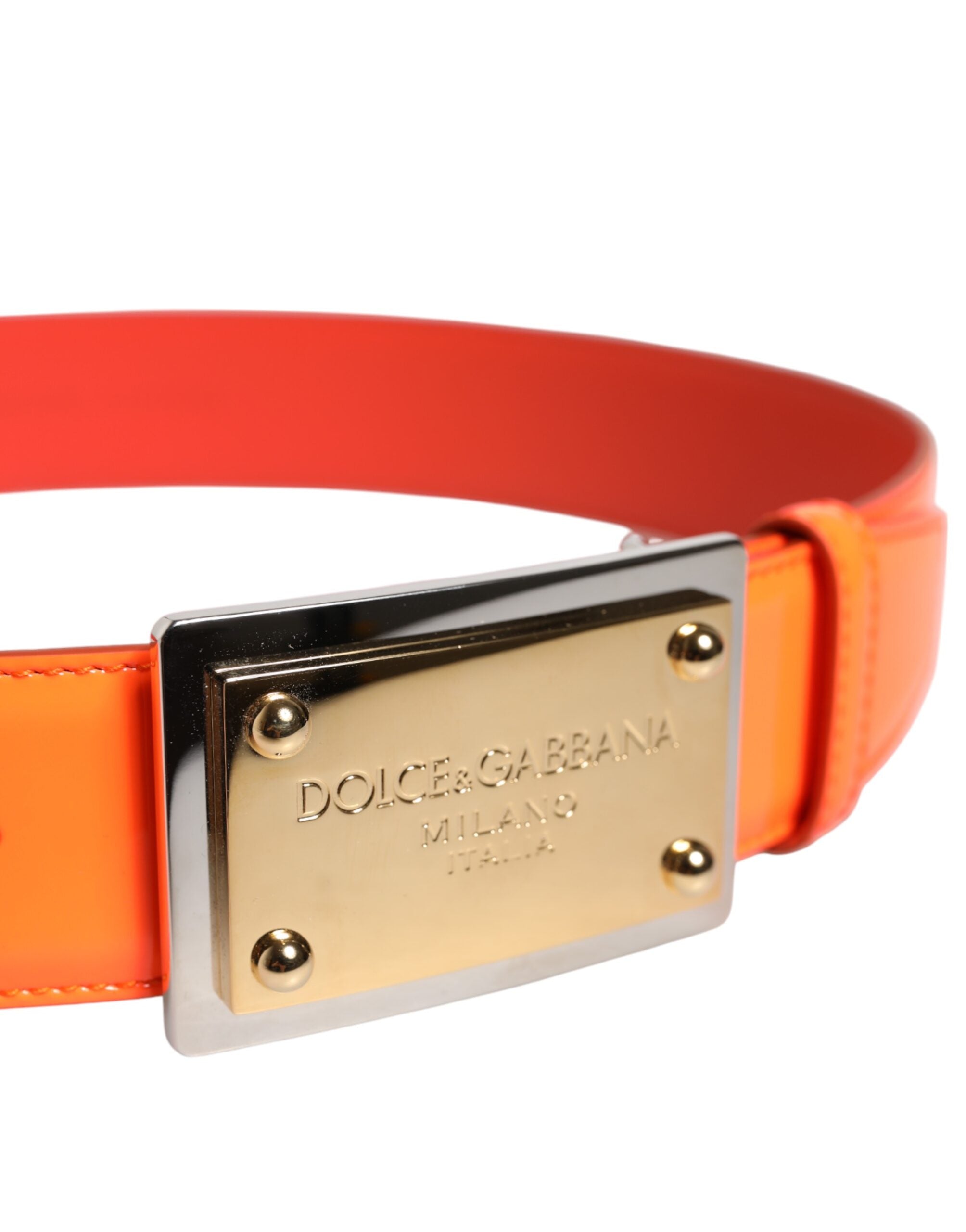 Dolce & Gabbana Orange gold-tone belt with metal logo buckle-4