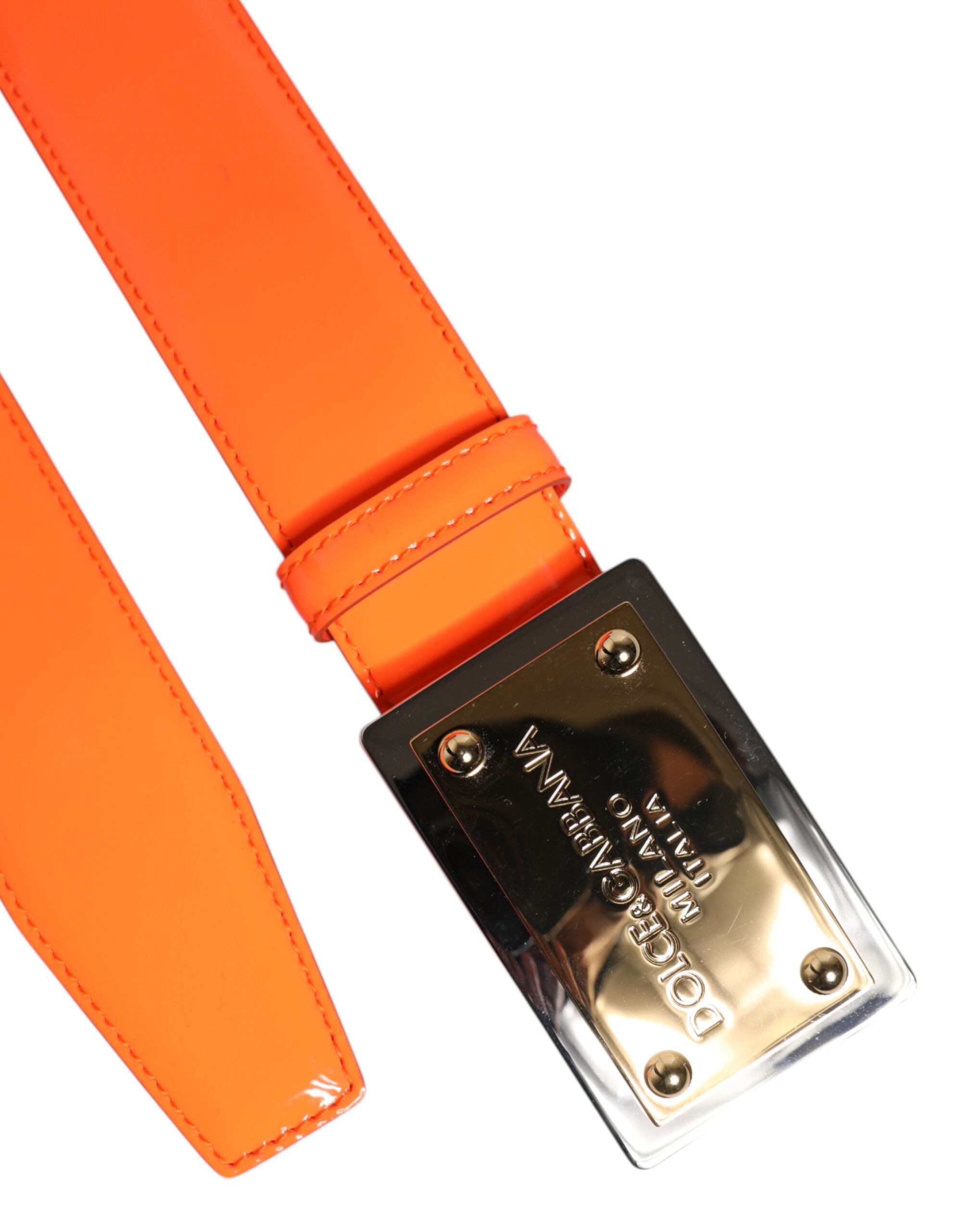 Dolce & Gabbana Orange gold-tone belt with metal logo buckle-6