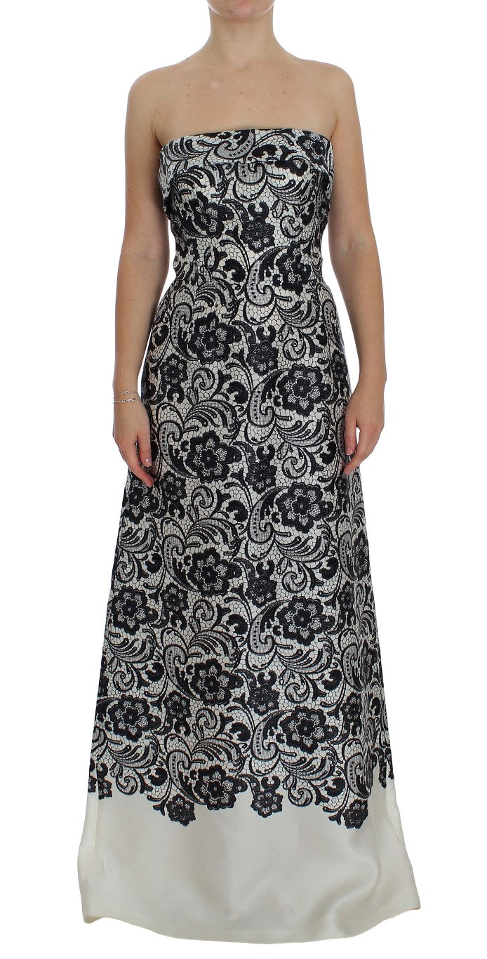 Vestido largo con corsé de seda floral blanco y encaje de Dolce & Gabbana-1