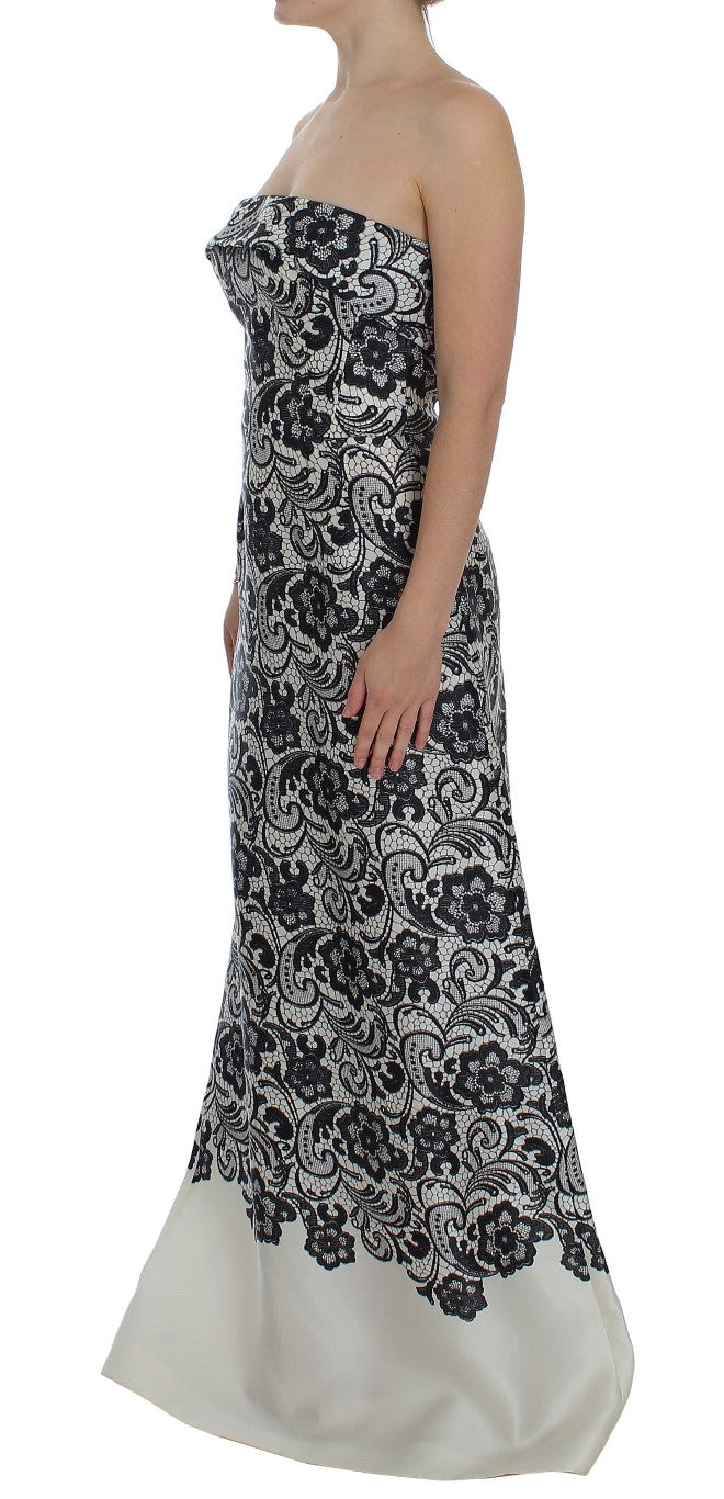 Vestido largo con corsé de seda floral blanco y encaje de Dolce & Gabbana-2