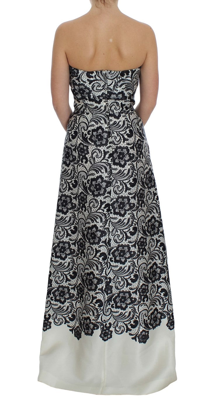 Vestido largo con corsé de seda floral blanco y encaje de Dolce & Gabbana-3