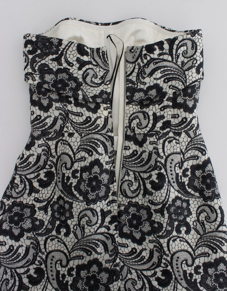 Vestido largo con corsé de seda floral blanco y encaje de Dolce & Gabbana-5