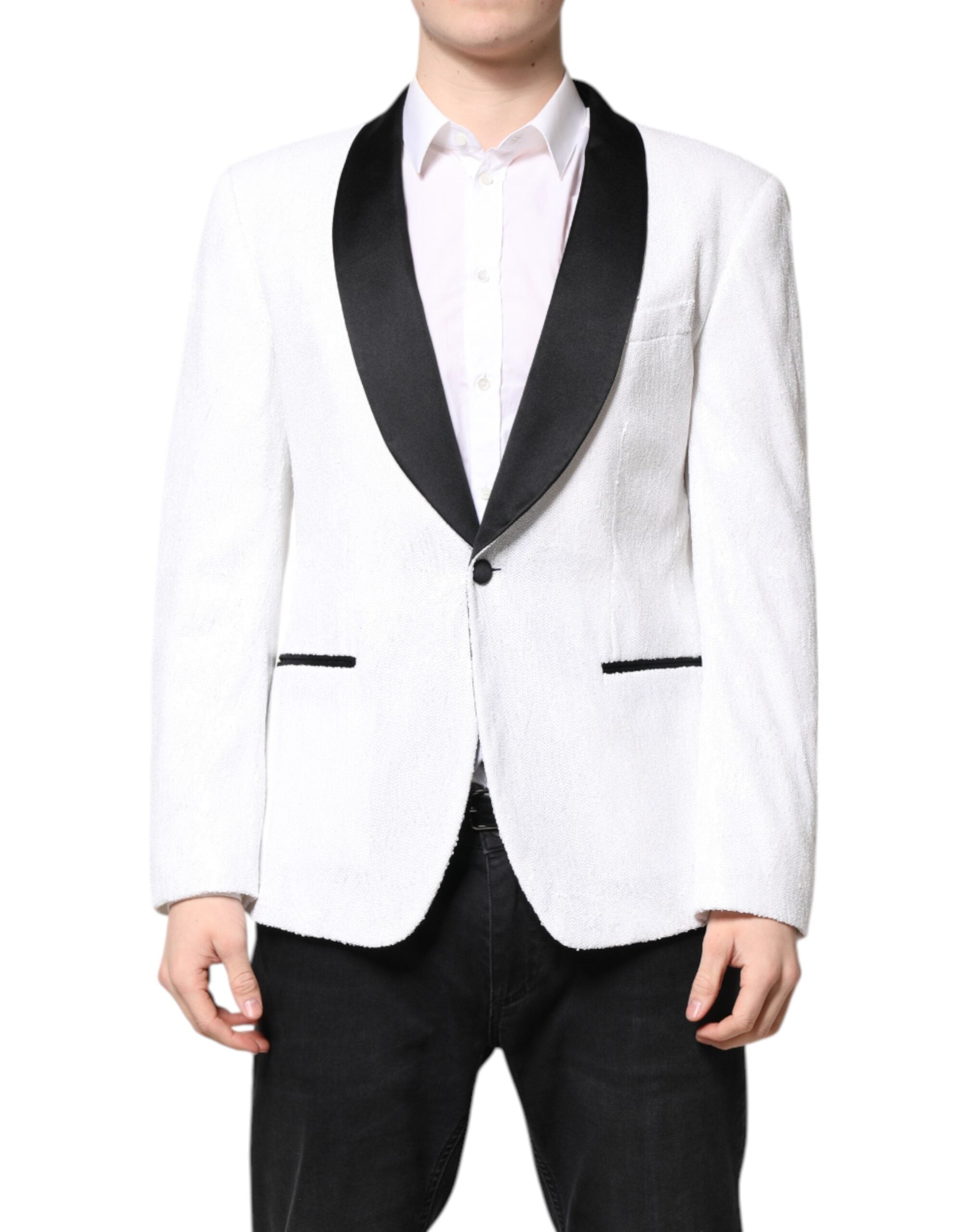 Blazer de nailon blanco de botonadura sencilla de Dolce & Gabbana-1