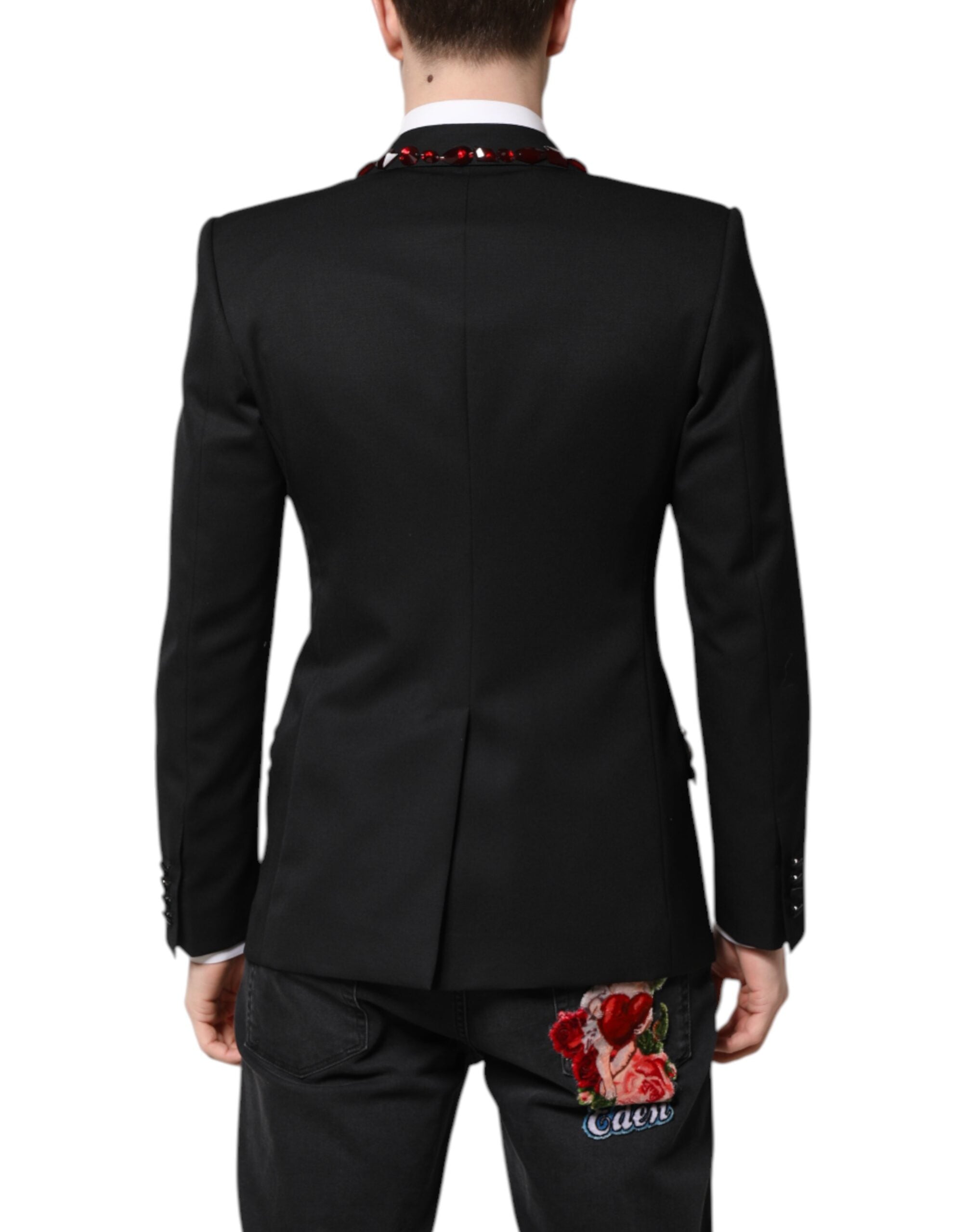 Dolce & Gabbana Black SICILIA CrystalEmbellished Coat Blazer-4
