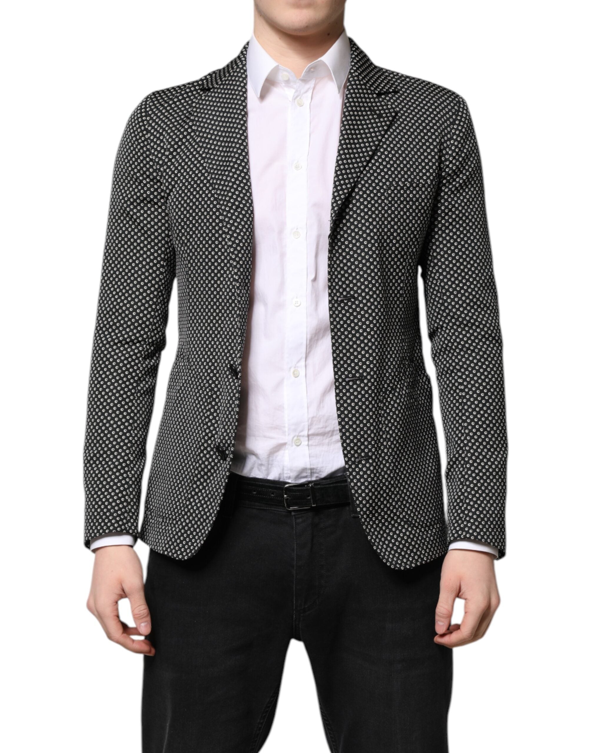 Dolce & Gabbana Schwarz Weiß Gemustert Männer Anzug Mantel Blazer-2