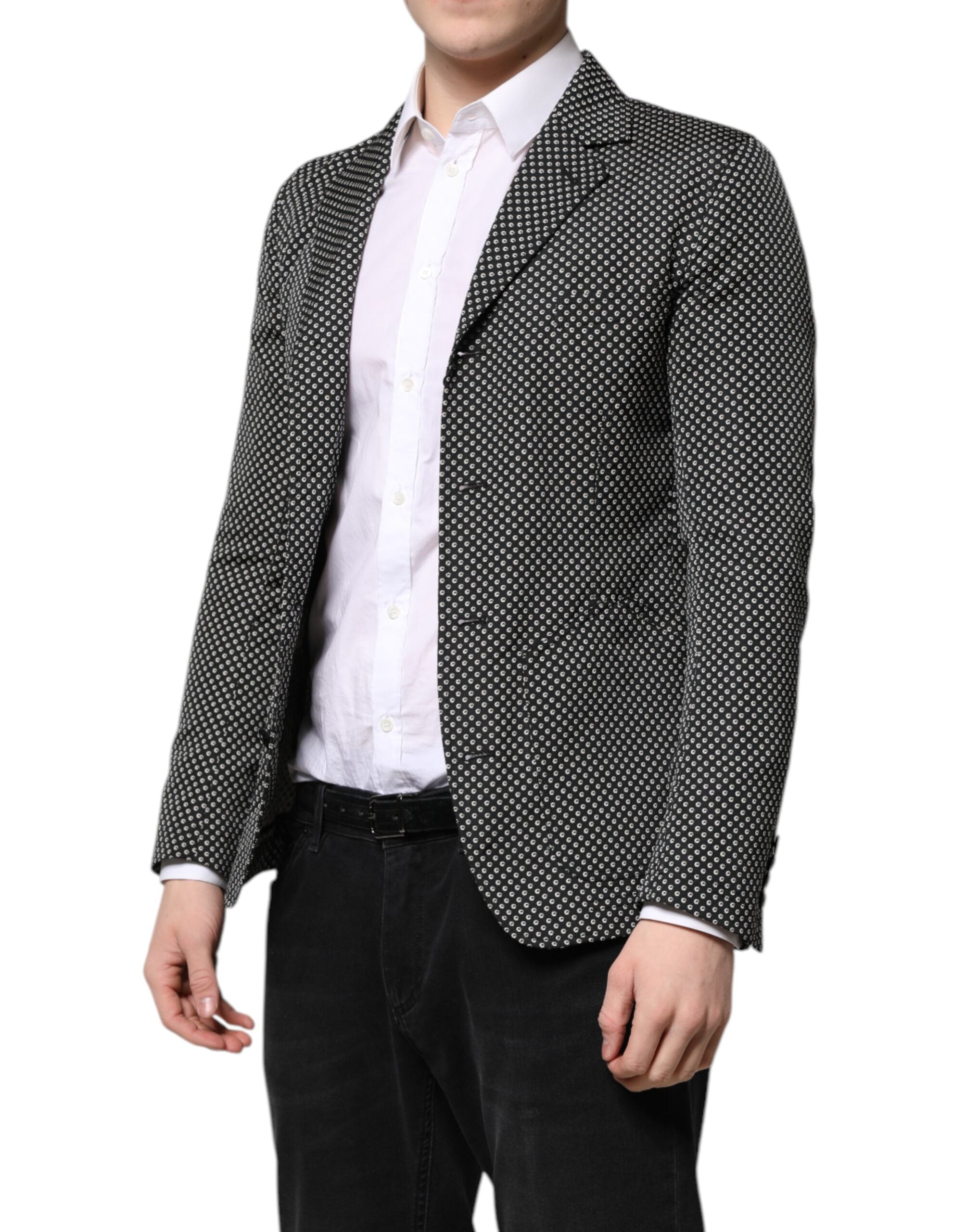 Dolce & Gabbana Schwarz Weiß Gemustert Männer Anzug Mantel Blazer-3