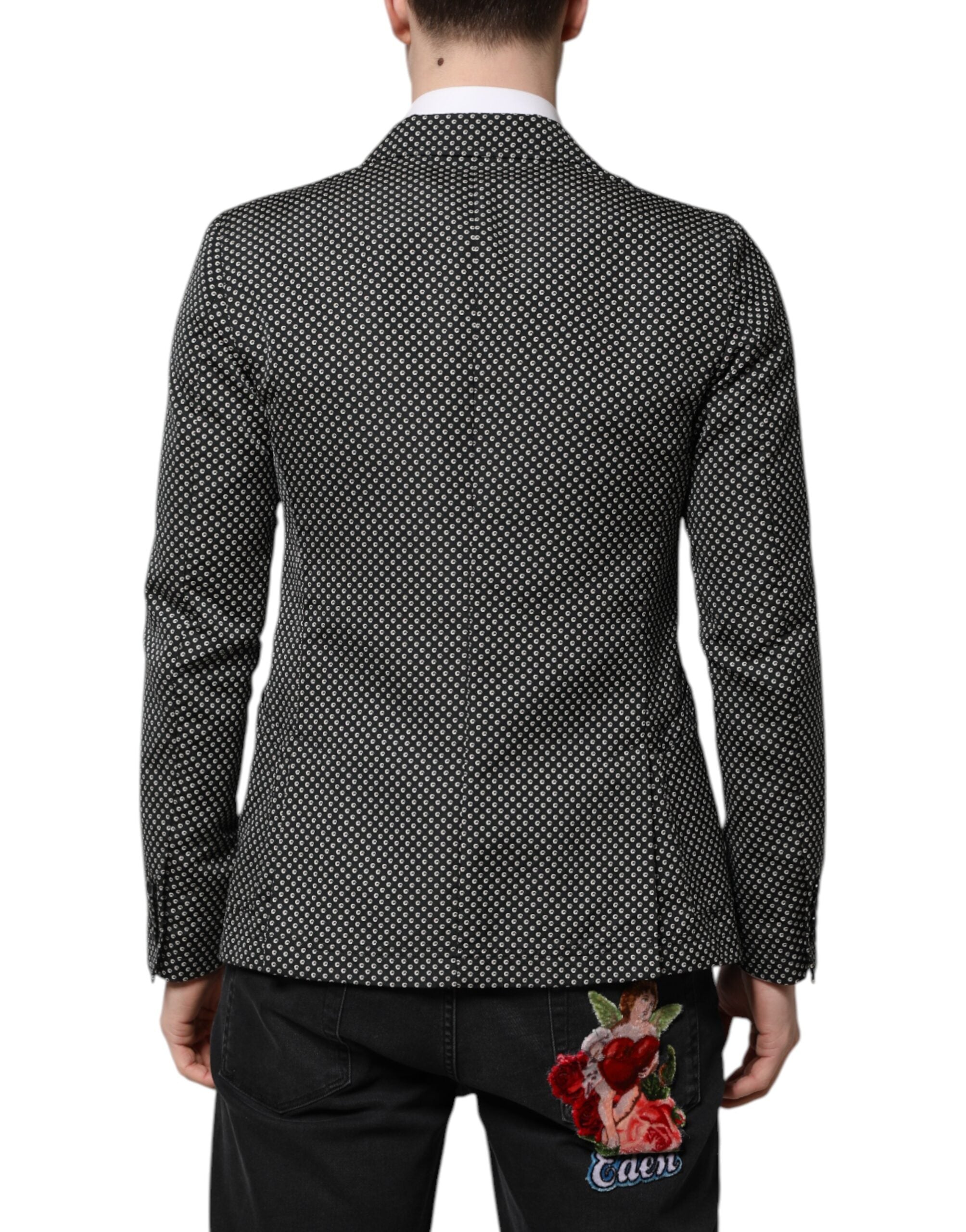 Dolce & Gabbana Schwarz Weiß Gemustert Männer Anzug Mantel Blazer-4