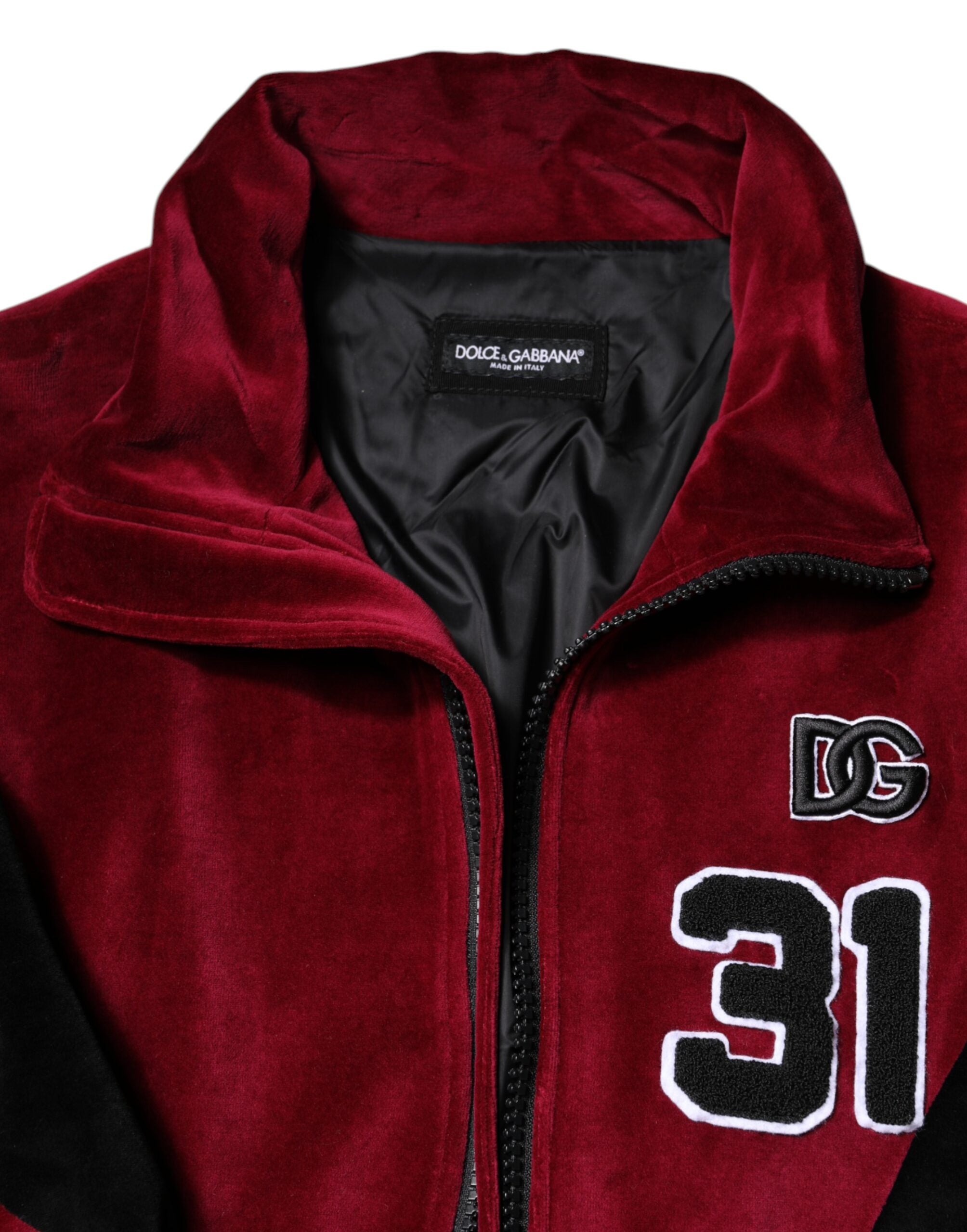 Dolce & Gabbana Red Black Cotton Logo FullZip Bomber Jacket-4
