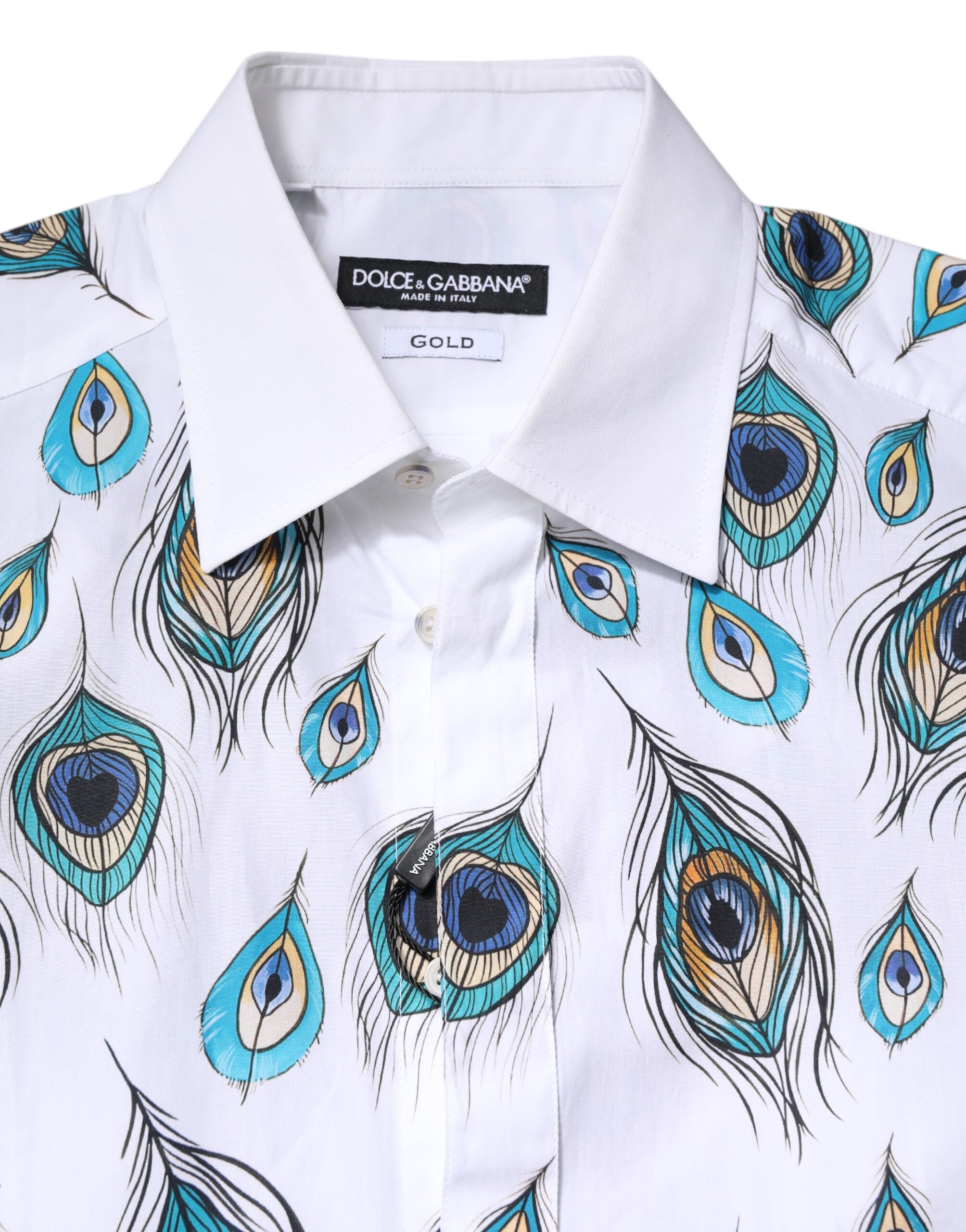 Dolce & Gabbana White Cotton Shirt with Feather Pattern GOLD-5