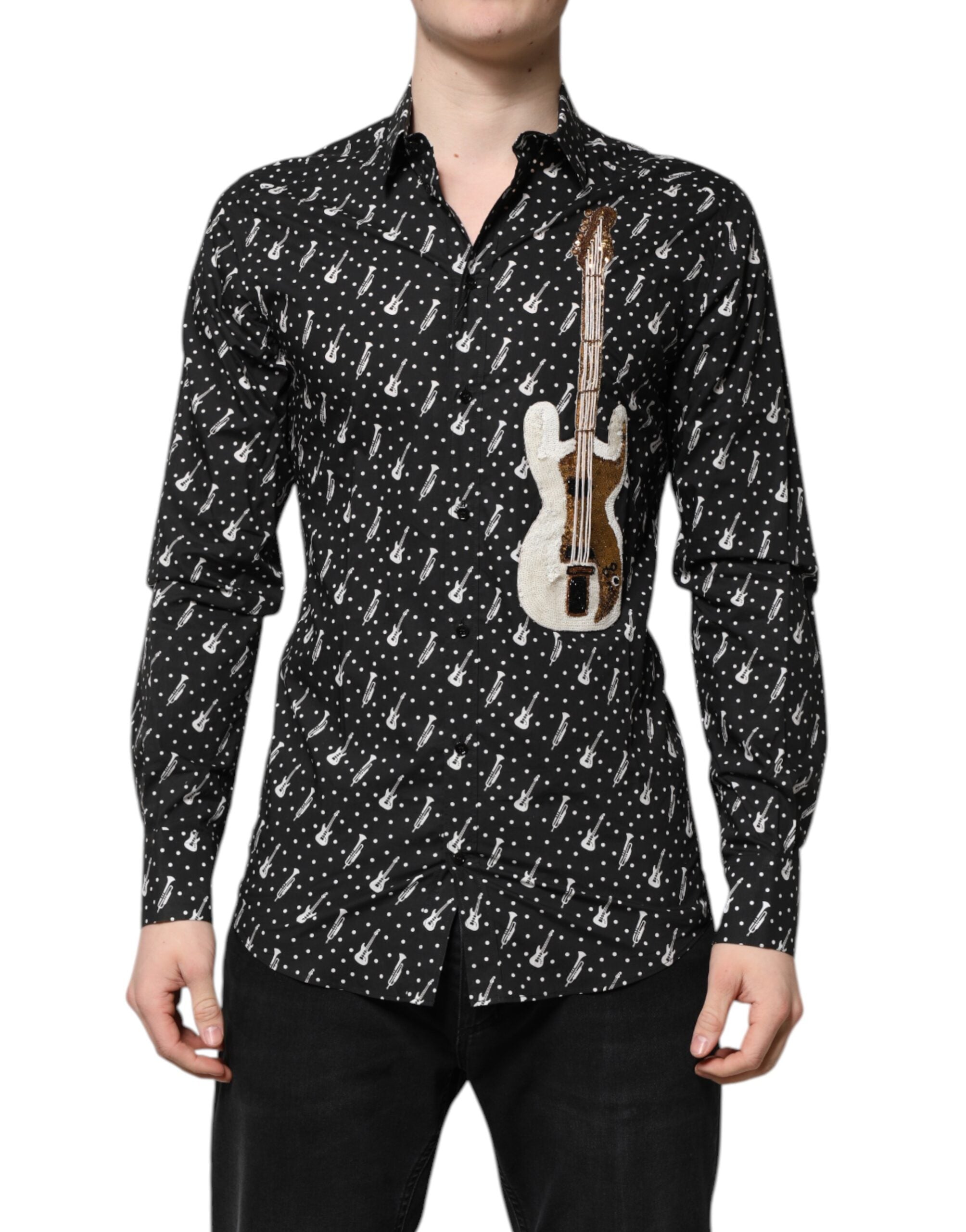 Camisa Dolce & Gabbana con adornos de instrumentos dorados en negro-2