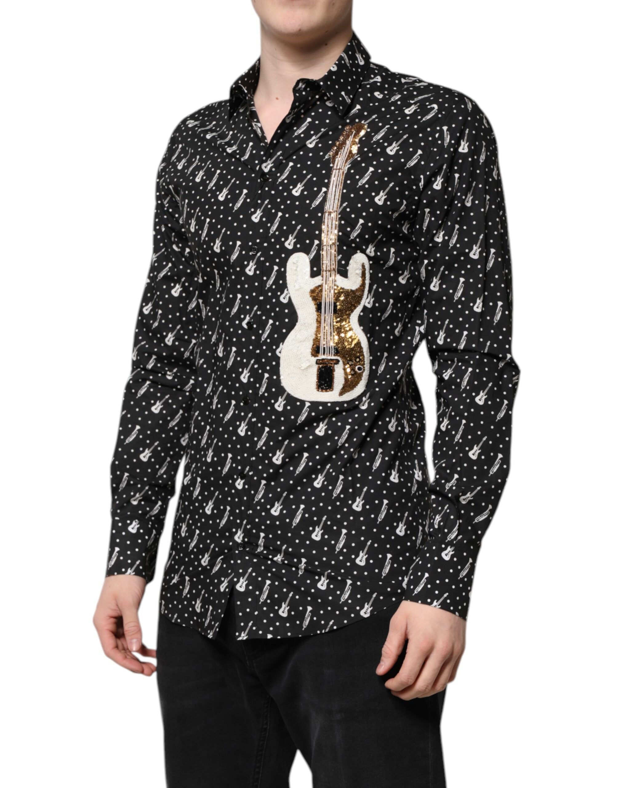 Camisa Dolce & Gabbana con adornos de instrumentos dorados en negro-3
