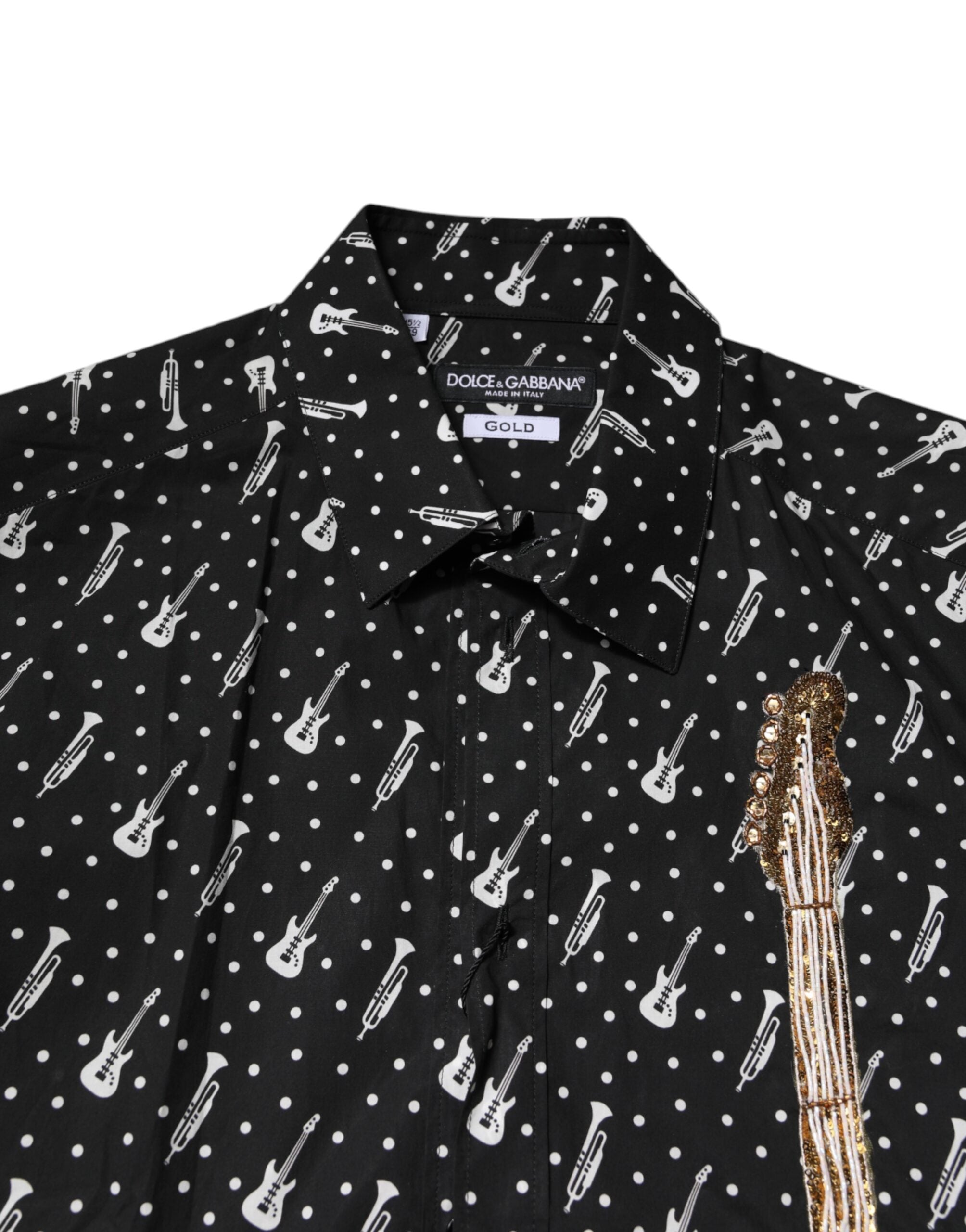 Camisa Dolce & Gabbana con adornos de instrumentos dorados en negro-5