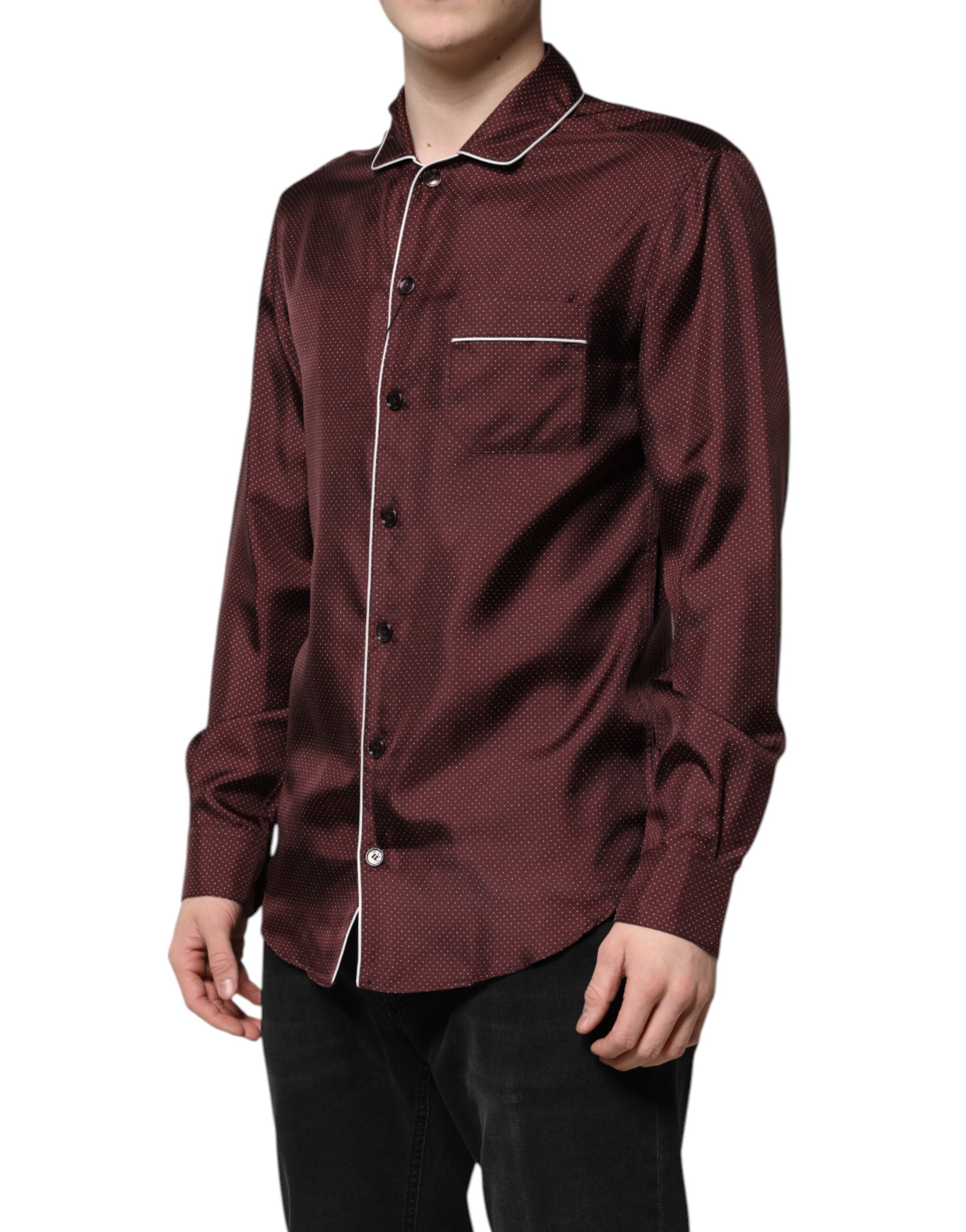 Dolce & Gabbana burgundy polka dot silk long-sleeved shirt