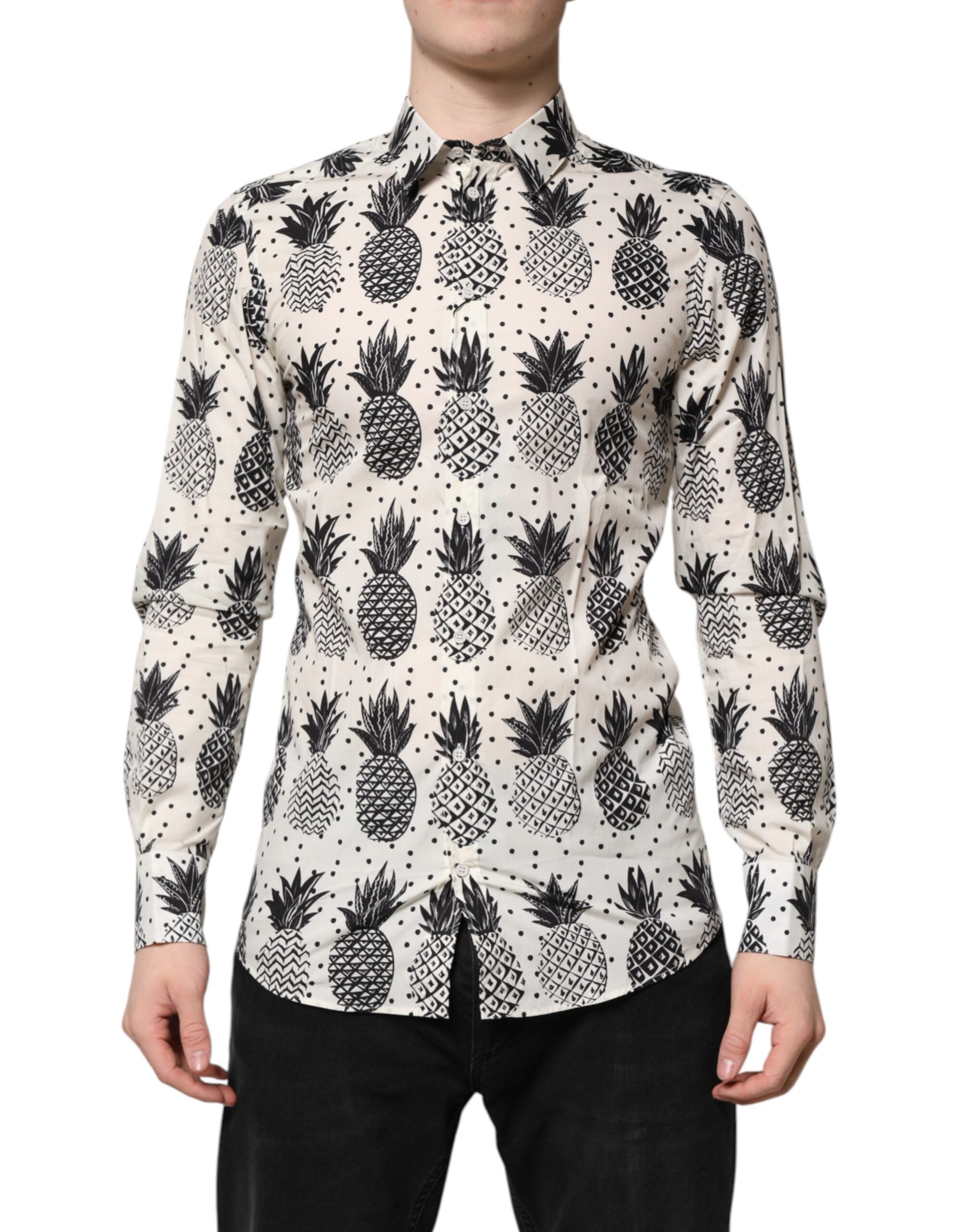 Camisa Dolce & Gabbana de manga larga blanca GOLD con estampado de piña-2