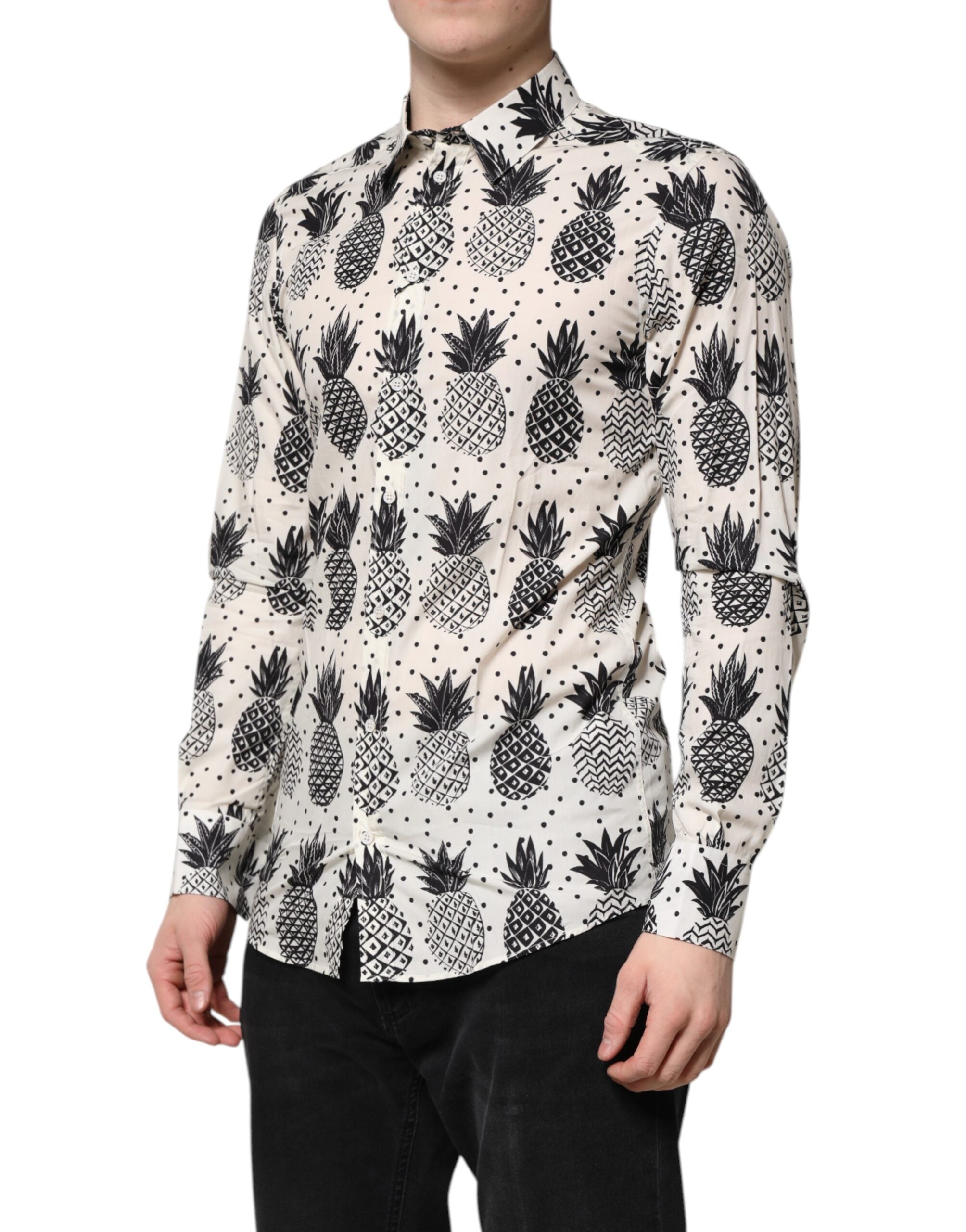 Camisa Dolce & Gabbana de manga larga blanca GOLD con estampado de piña-3